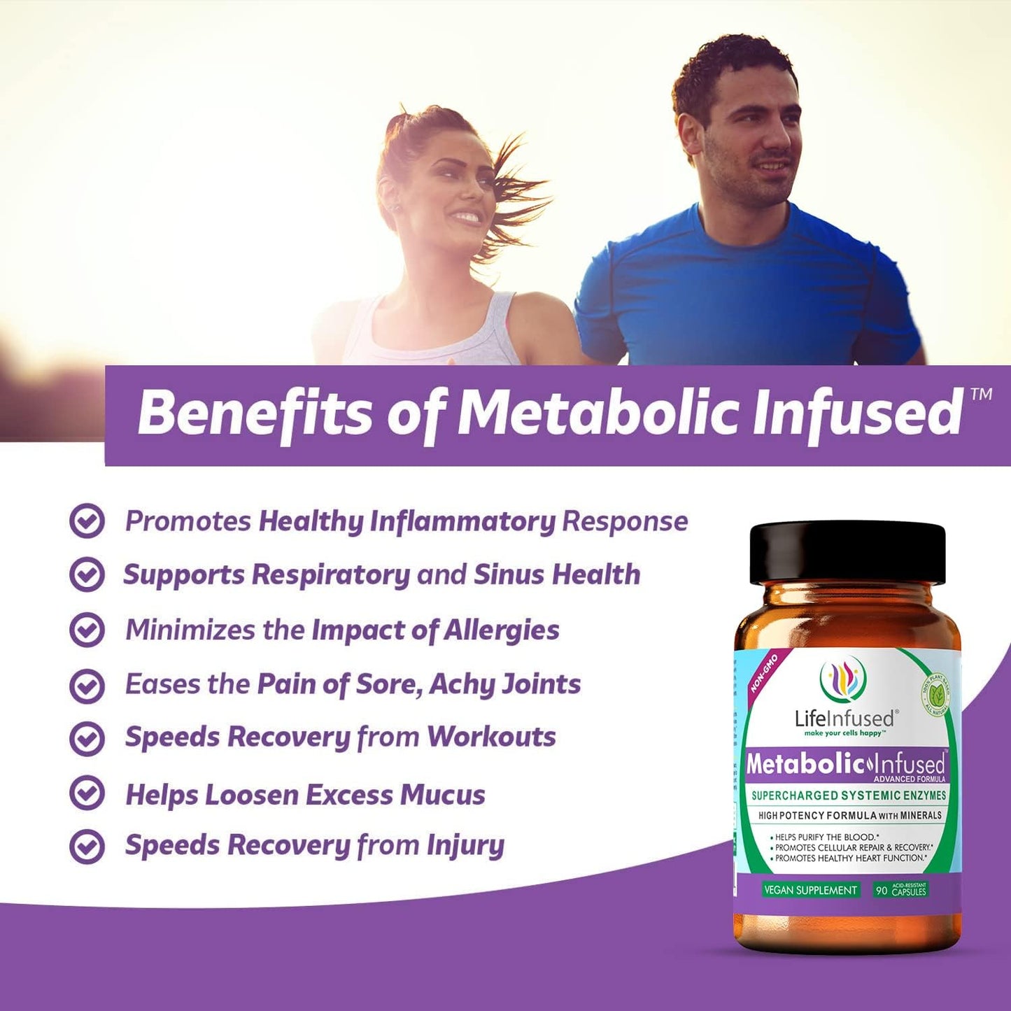 Life Infused Metabolic Enzymes Systemic Enzyme Supplement with Serrapeptase, Nattokinase, Bromelain & Protease Blend – 72 Trace Minerals – Immune & Circulation Support – Vegan, Non-GMO – 90 Capsules