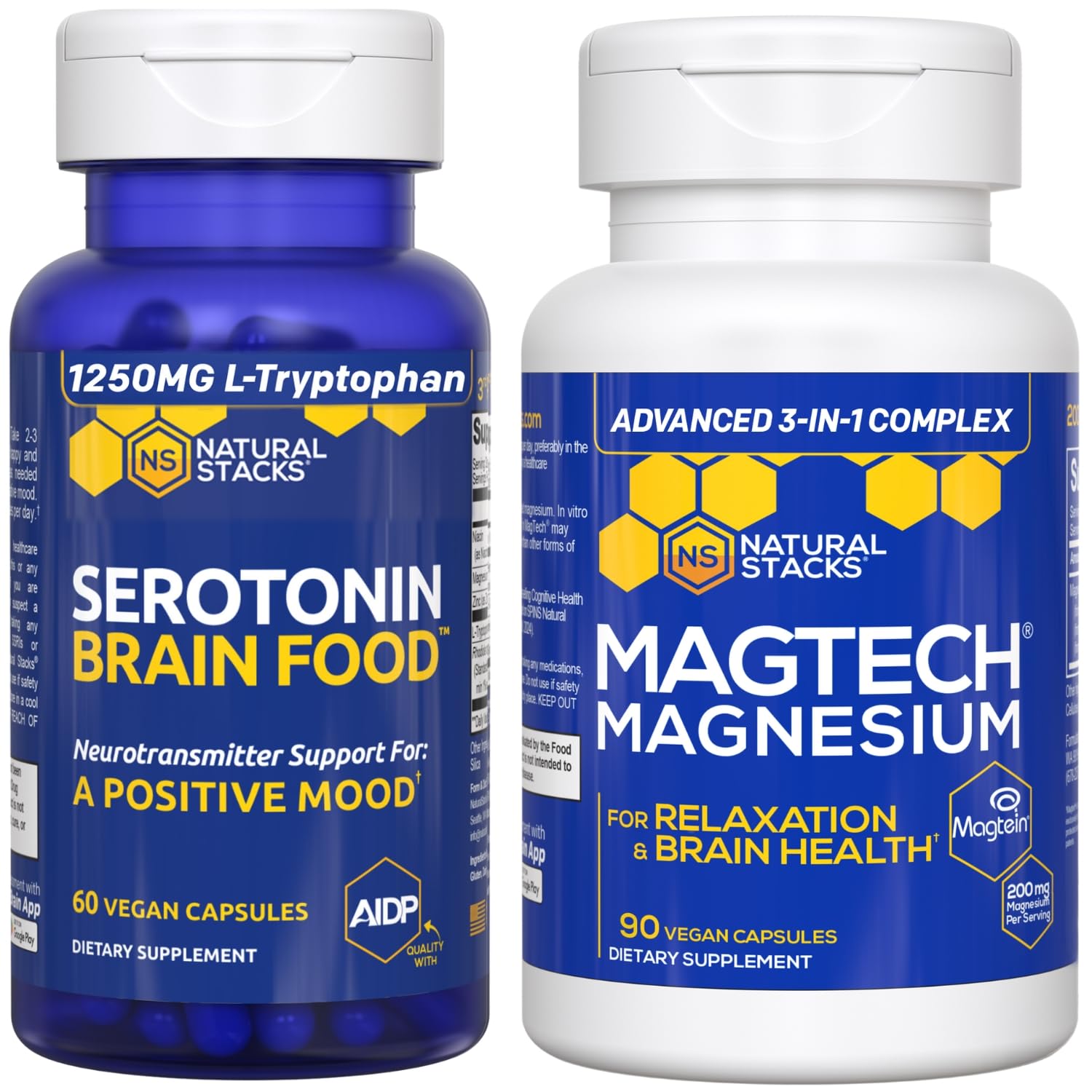 NATURAL STACKS MagTech Magnesium + Serotonin Brain Food Bundle Capsules, 2-Pack