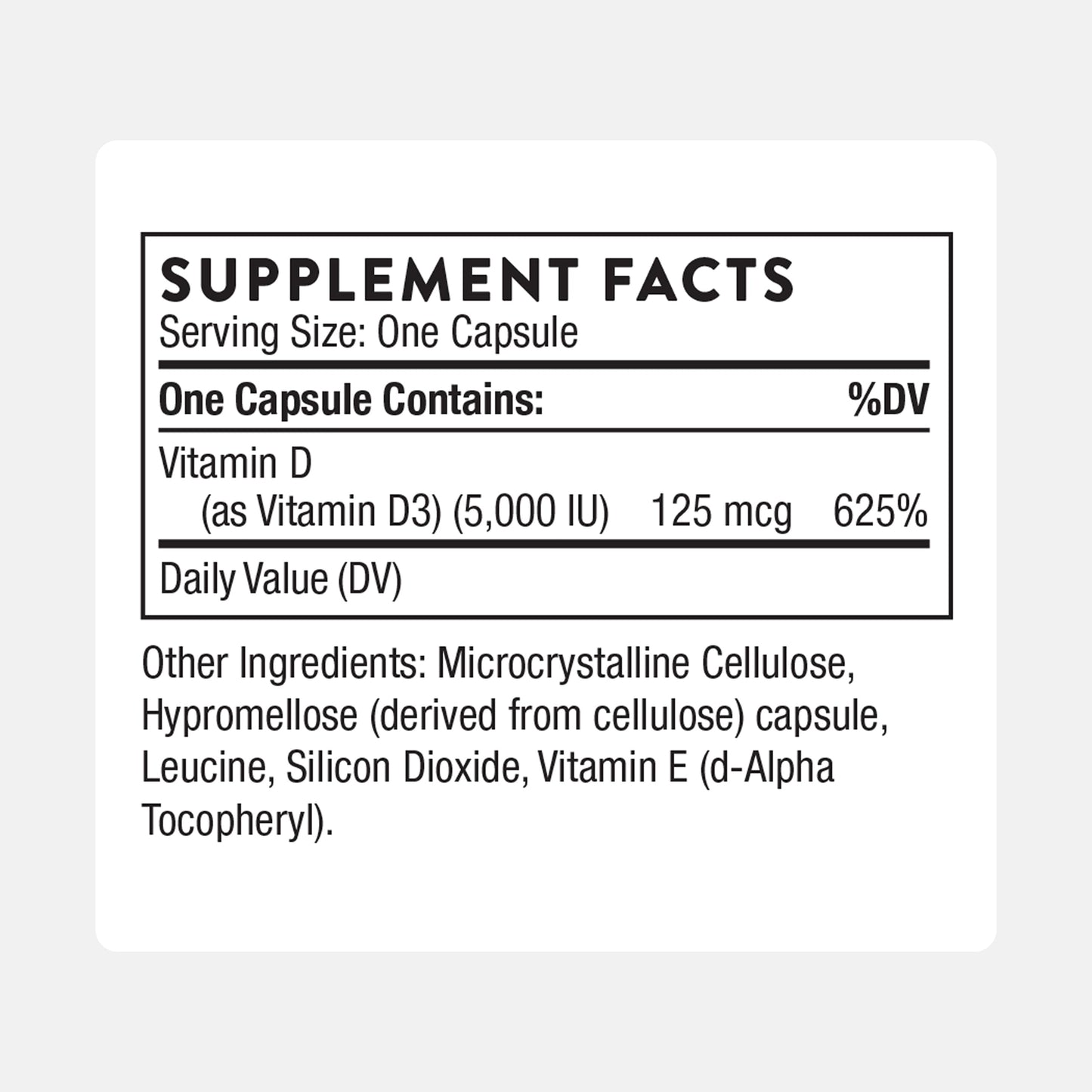 THORNE Vitamin D-5,000 Vitamin D3 Supplement Capsules, 60 Capsules