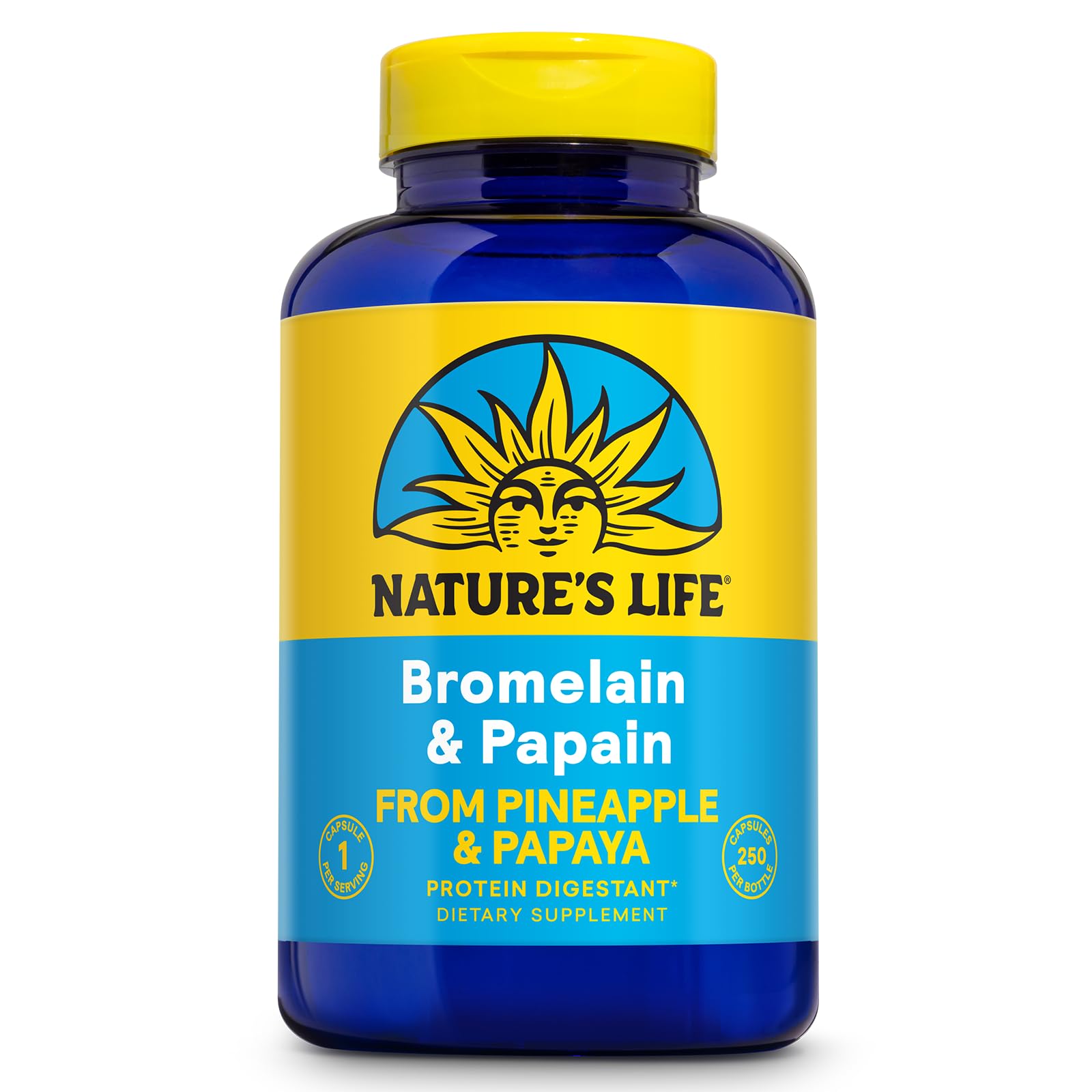 Nature's Life Bromelain & Papain Proteolytic Enzyme Supplement Capsules, 250 Count