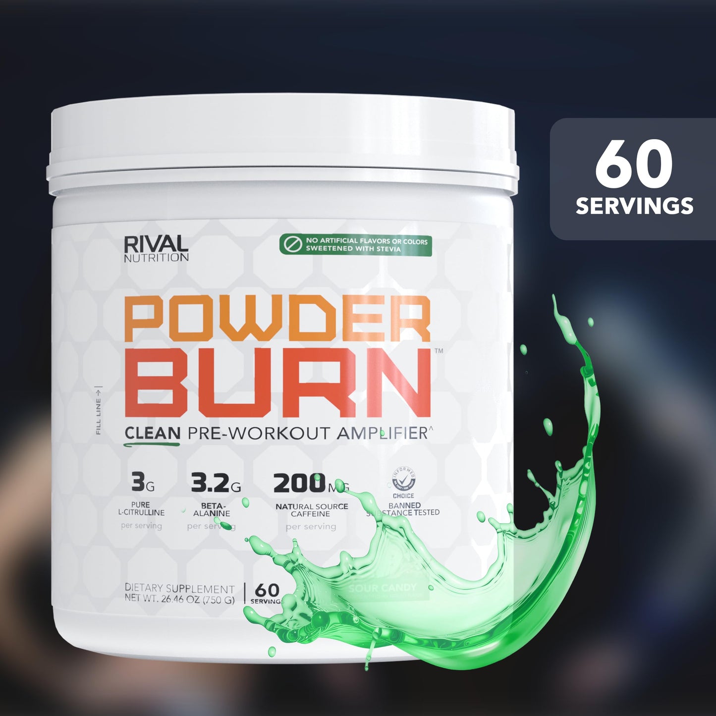 RIVAL NUTRITION Powder Burn Pre-Workout Energy Powder for Men and Women Sour Candy, 60 Servings