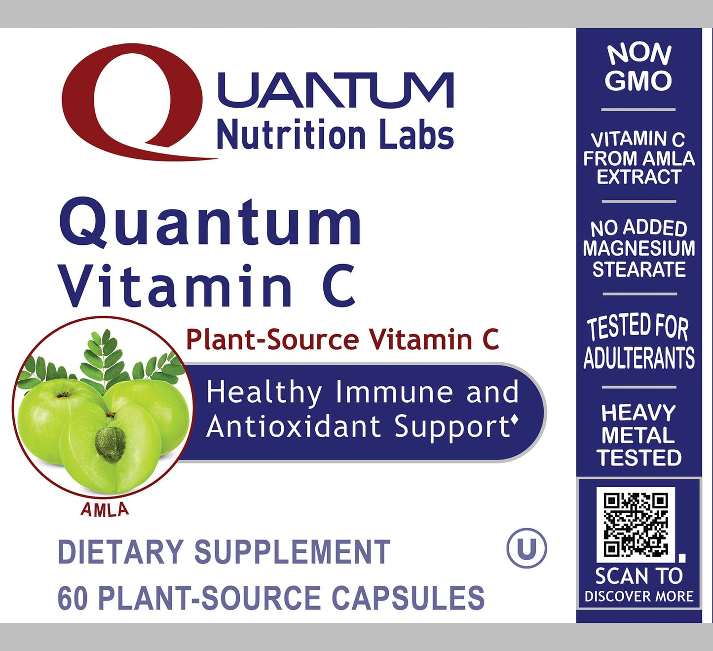 Quantum Nutrition Quantum Vitamin C Organic Natural Vitamin C Supplement for Women and Men, Whole Food Vitamin C Source, Pure with Bioflavonoids and Amla, Aids Immune Support, 60 Vegan Capsules
