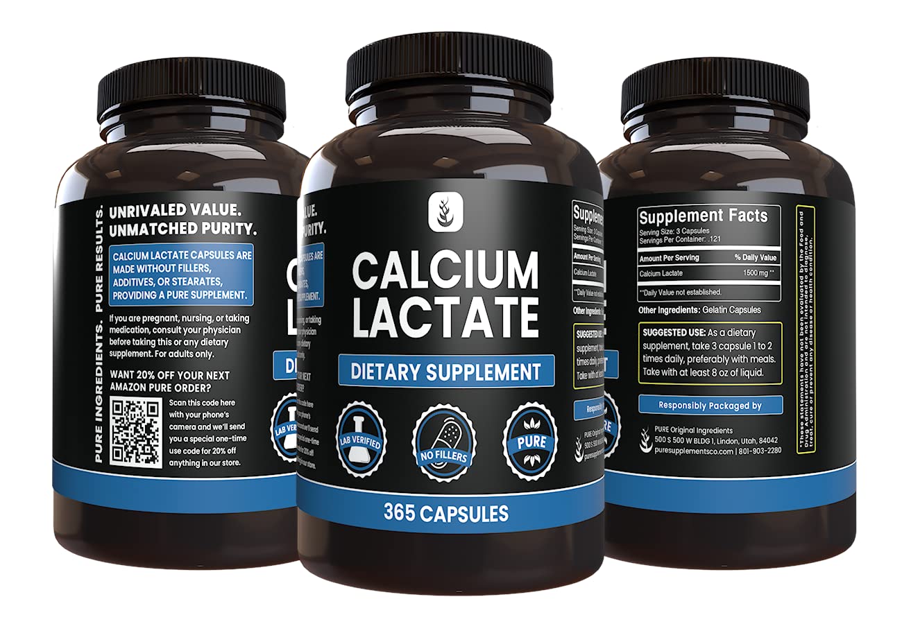 Pure Original Ingredients Calcium Lactate Capsules 365