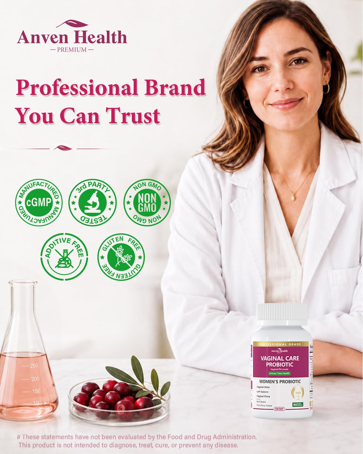 Anven Health Vaginal Probiotics for Women - pH Balance & Healthy Odor Support with Lactobacillus, Prebiotics & Cranberry - 60 Billion CFU for Feminine Flora, Urinary Tract & Hormonal Balance, 90 Capsules