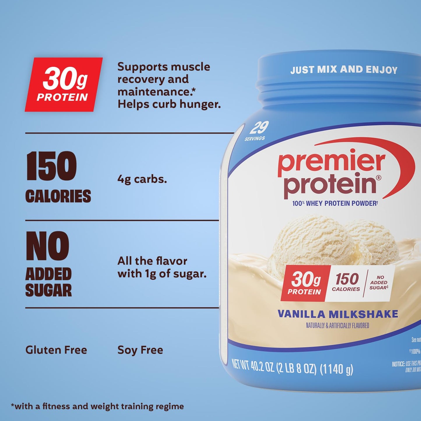 Premier Protein 30g High Protein Powder, 100% Whey, Vanilla, 40.2 oz