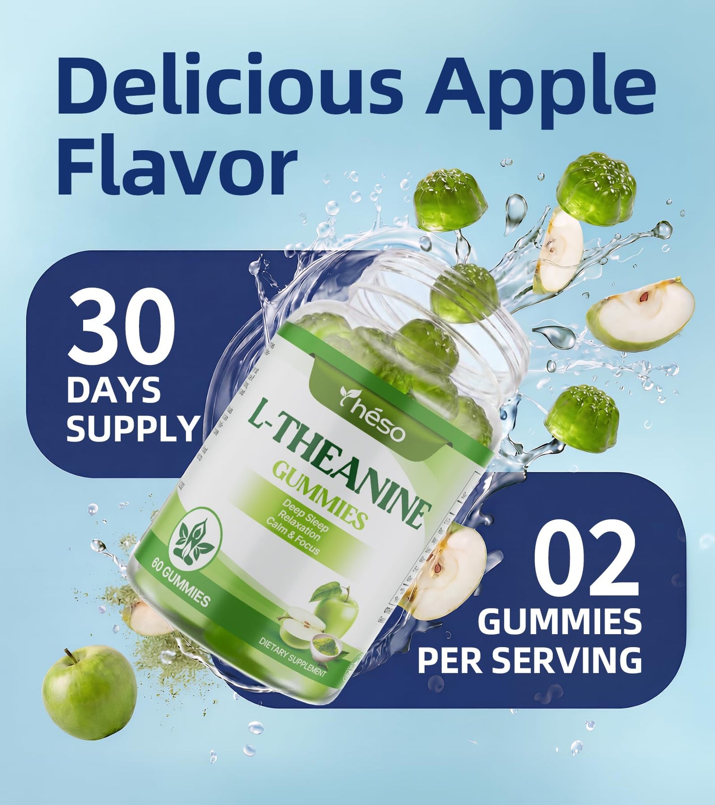 Yheso L-Theanine Gummies 400mg, Green Apple, 120 Count