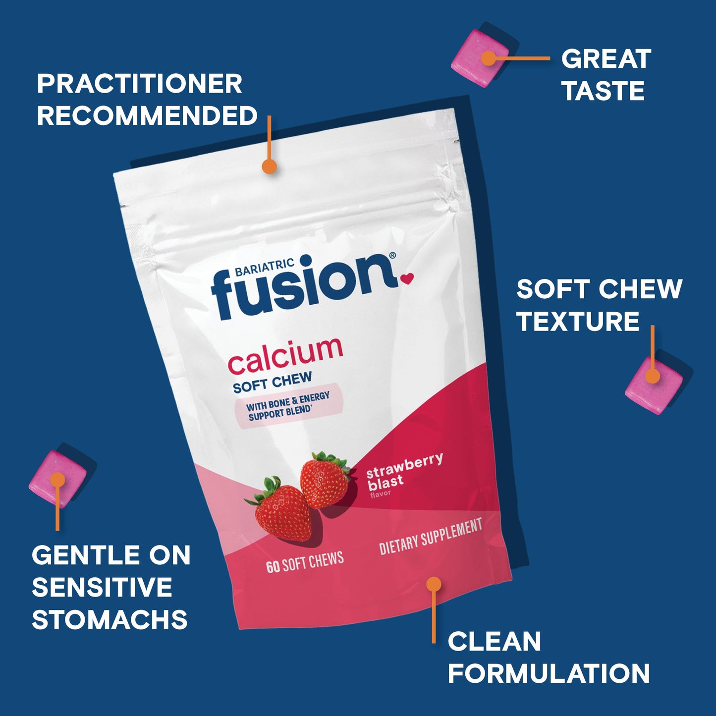 Bariatric Fusion Calcium Citrate with Vitamin D3 Chews Gummy 60 Count