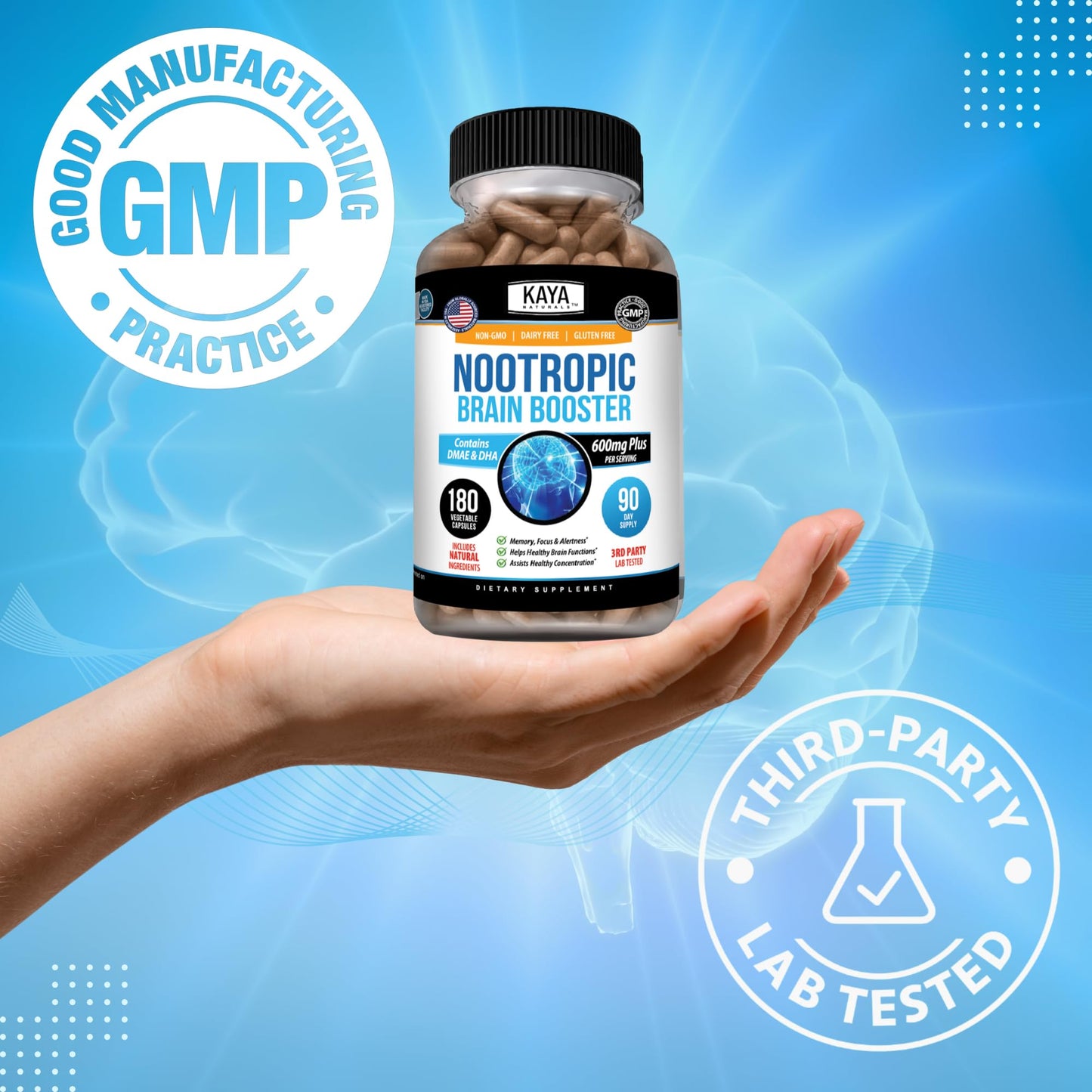 Kaya Naturals Nootropic Brain Booster Capsule 180 Count