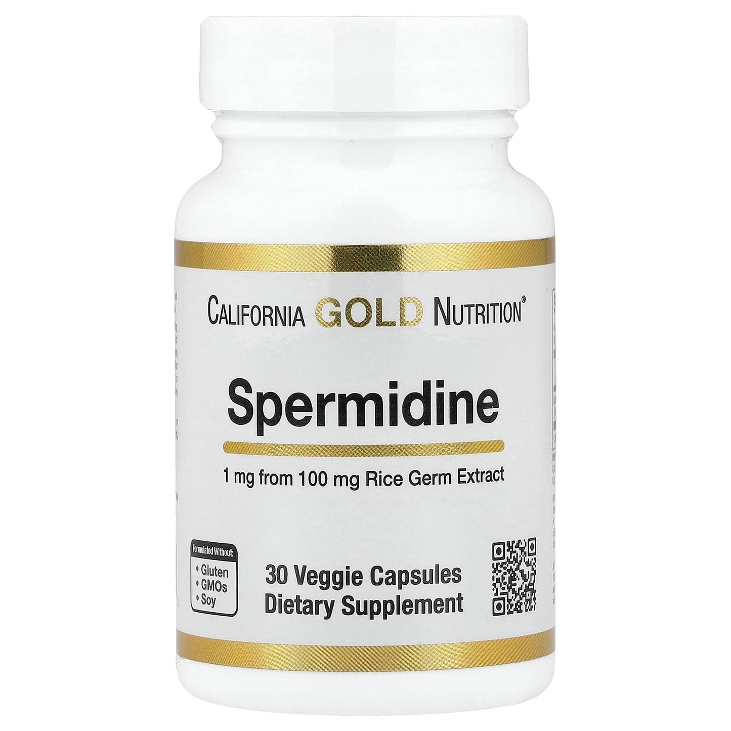 California Gold Nutrition Spermidine, Rice Germ Extract, 1 mg Veggie Capsules, 30 Count