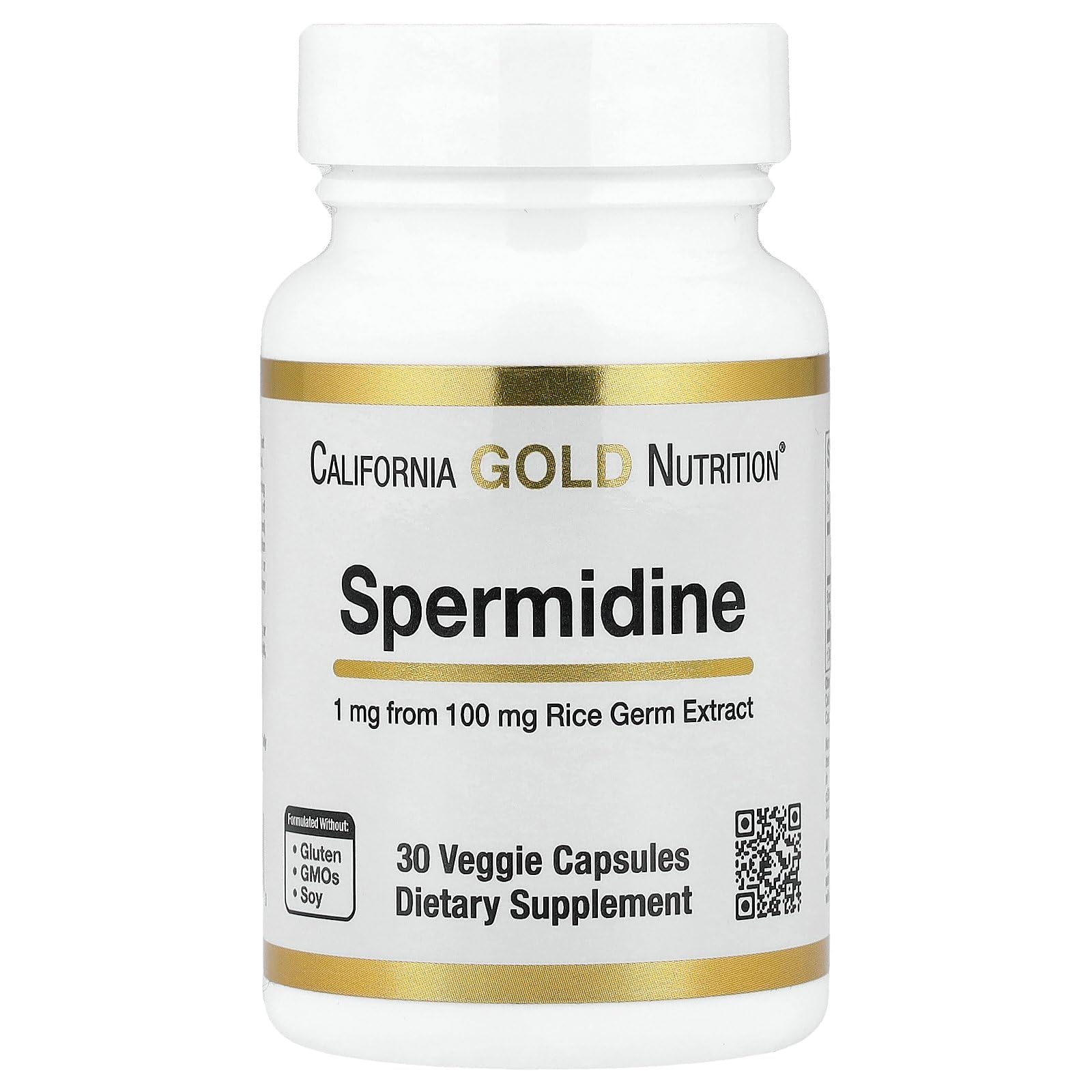 California Gold Nutrition Spermidine, Rice Germ Extract, 1 mg Veggie Capsules, 30 Count