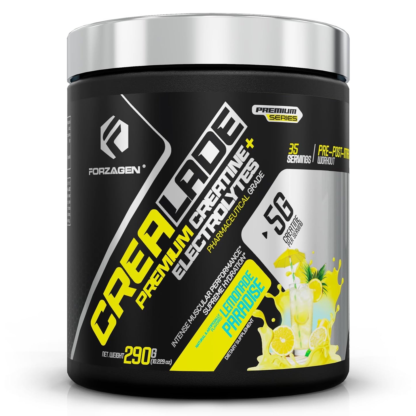 Forzagen CREA-Lade Premium Creatine Monohydrate with Electrolytes Flavored Lemonade Paradise Powder 35 Servings