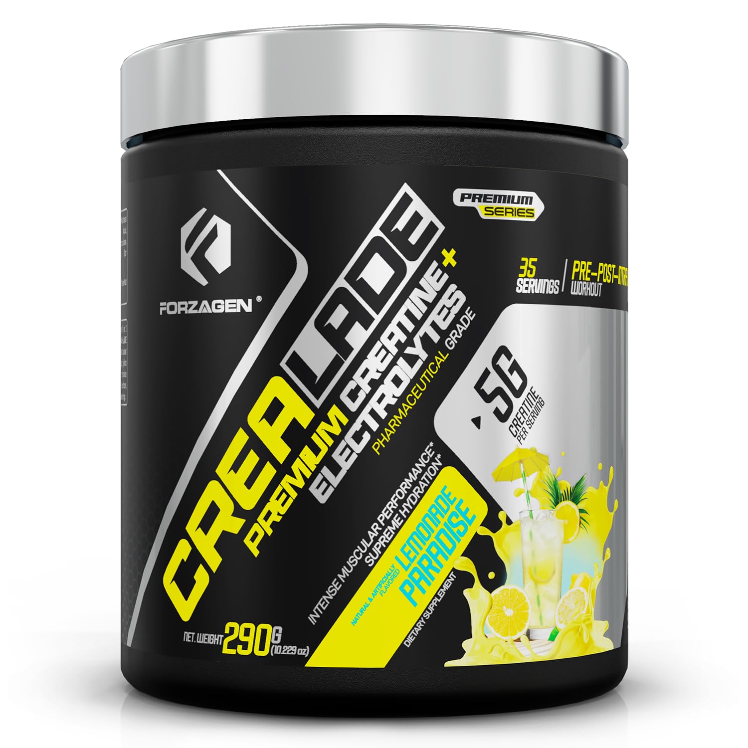 Forzagen CREA-Lade Premium Creatine Monohydrate with Electrolytes Flavored Lemonade Paradise Powder 35 Servings