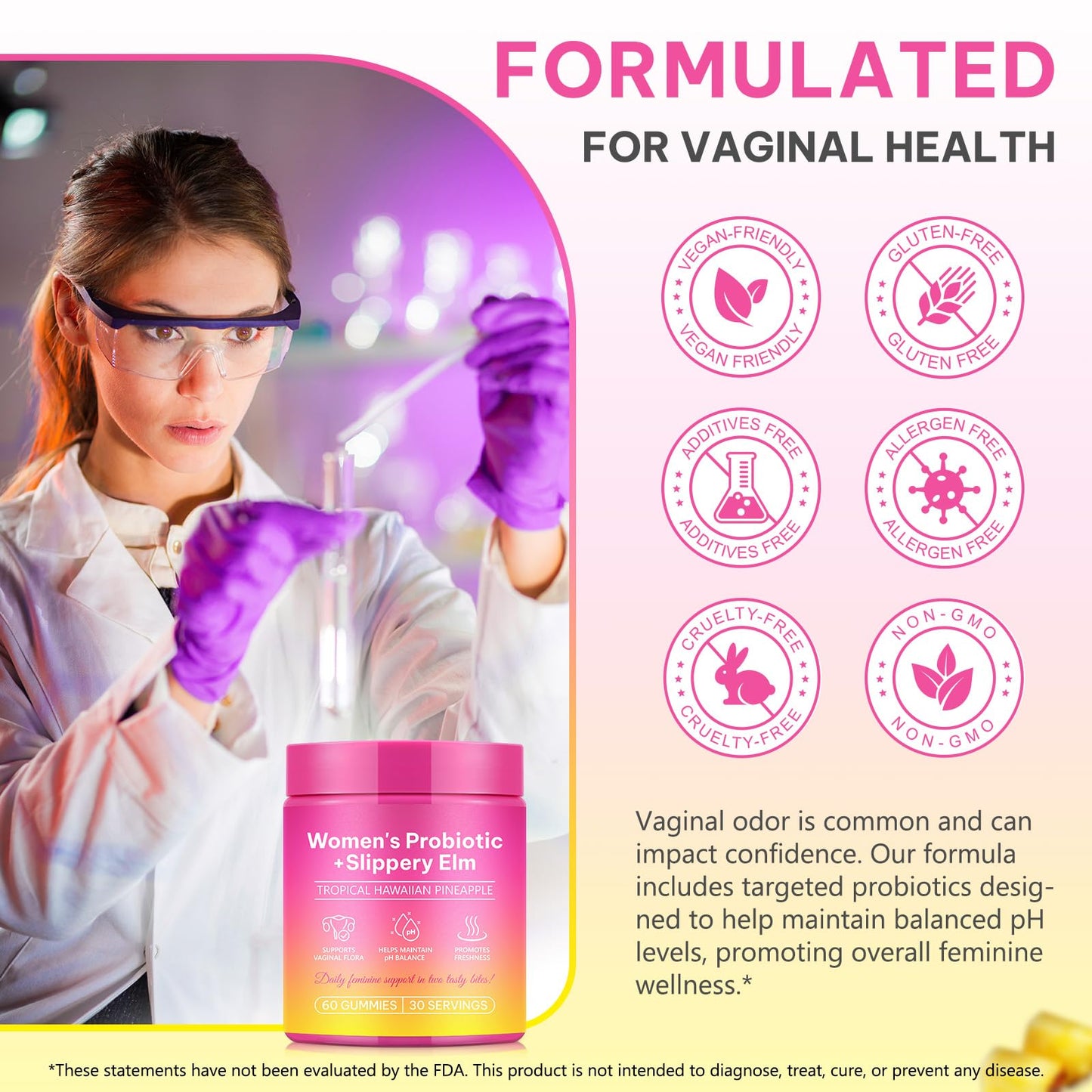 FRDUGA Feminine Probiotics Gummies for Women Chewable 60 Count