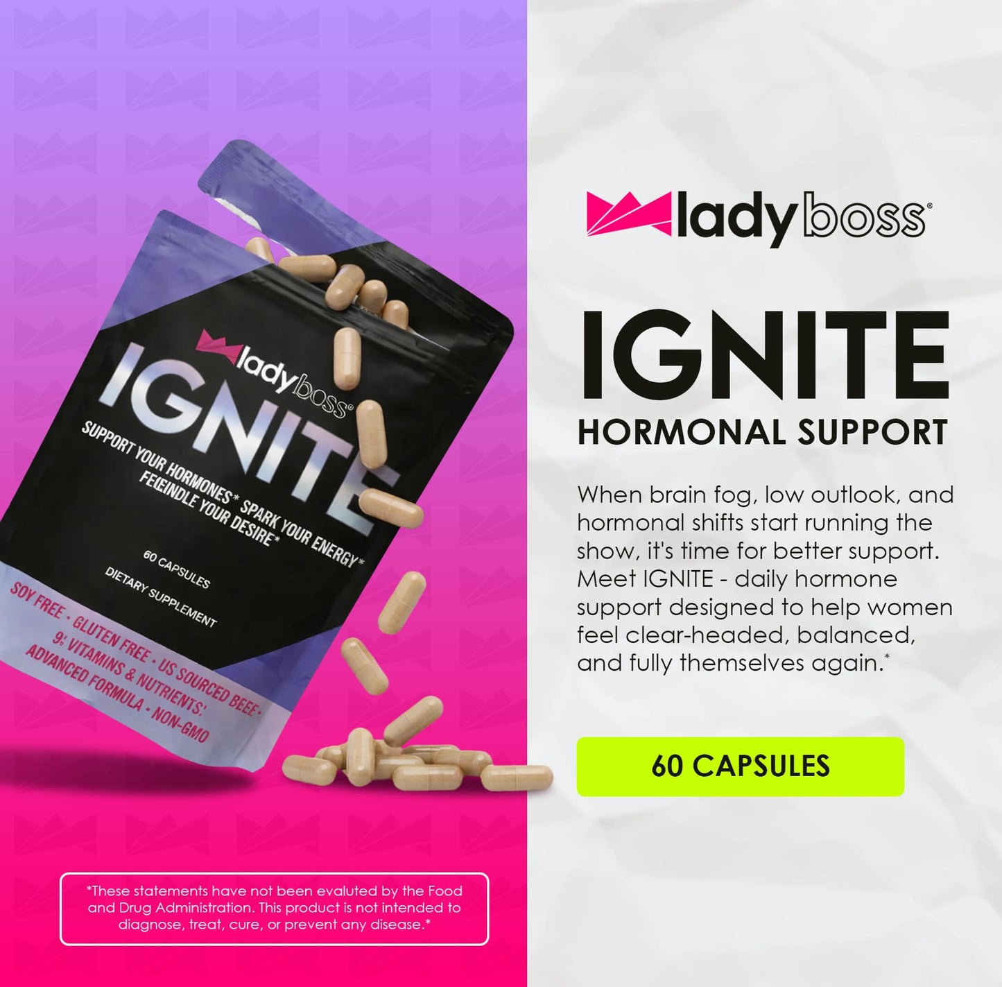 LadyBoss Ignite Hormone Balance Supplement for Women, 60 Capsules