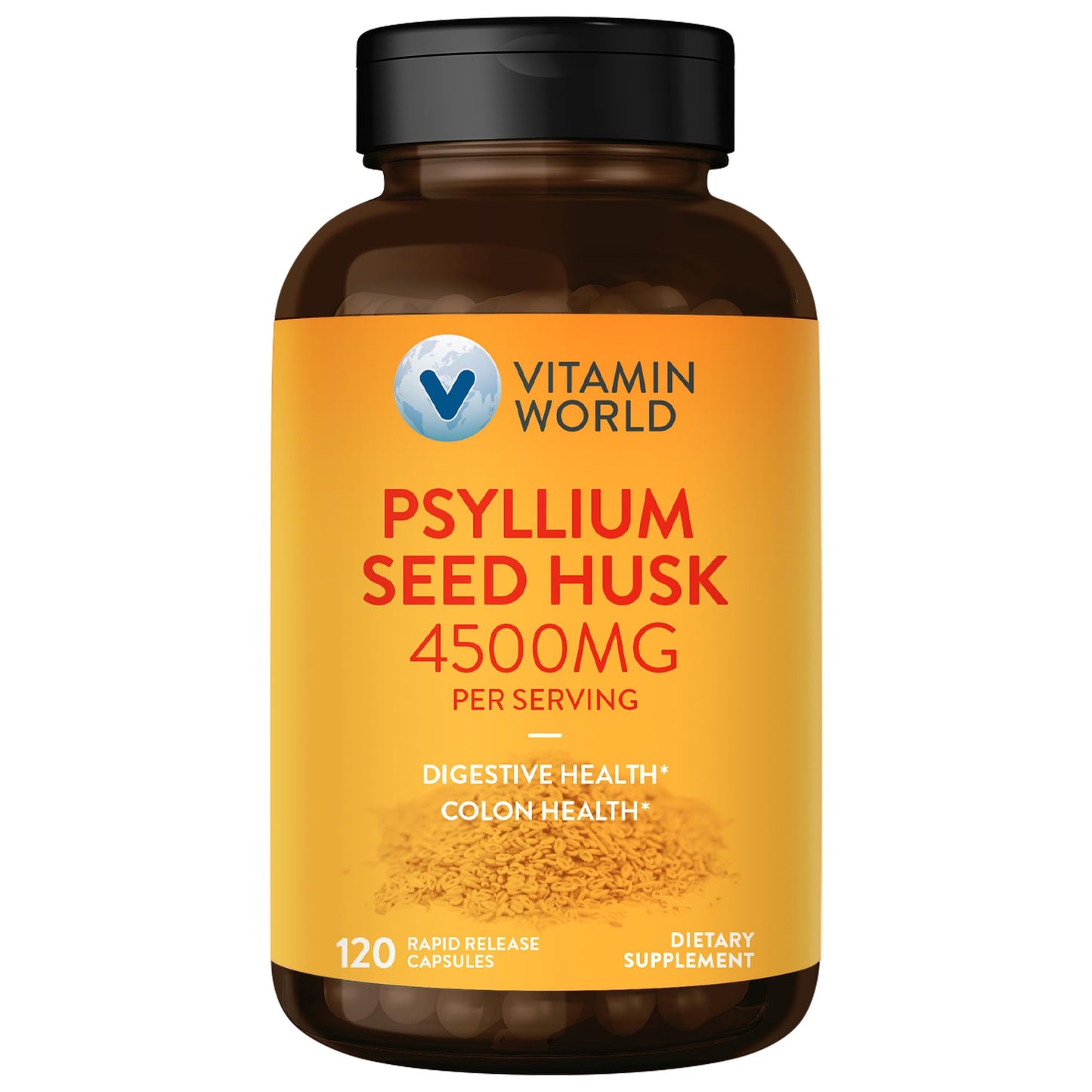 Vitamin World Psyllium Husks Capsules 4500mg Per Serving, 120 Count