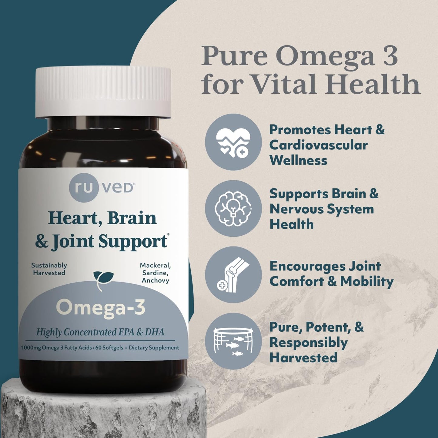 R-U VED Omega-3 Fish Oil 1000mg EPA & DHA Softgels, 60 Count