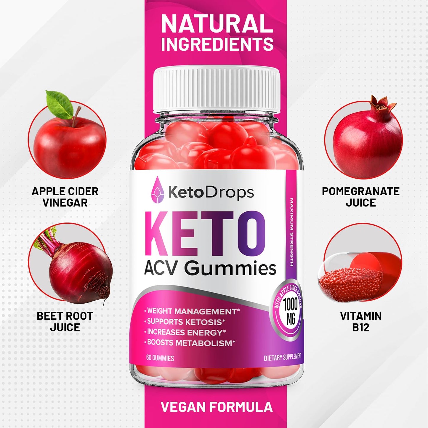 Indelo Keto Drops ACV Gummies, Advanced Formula Keto Plus ACV Apple Cider Vinegar Dietary Supplement, 180 Gummies