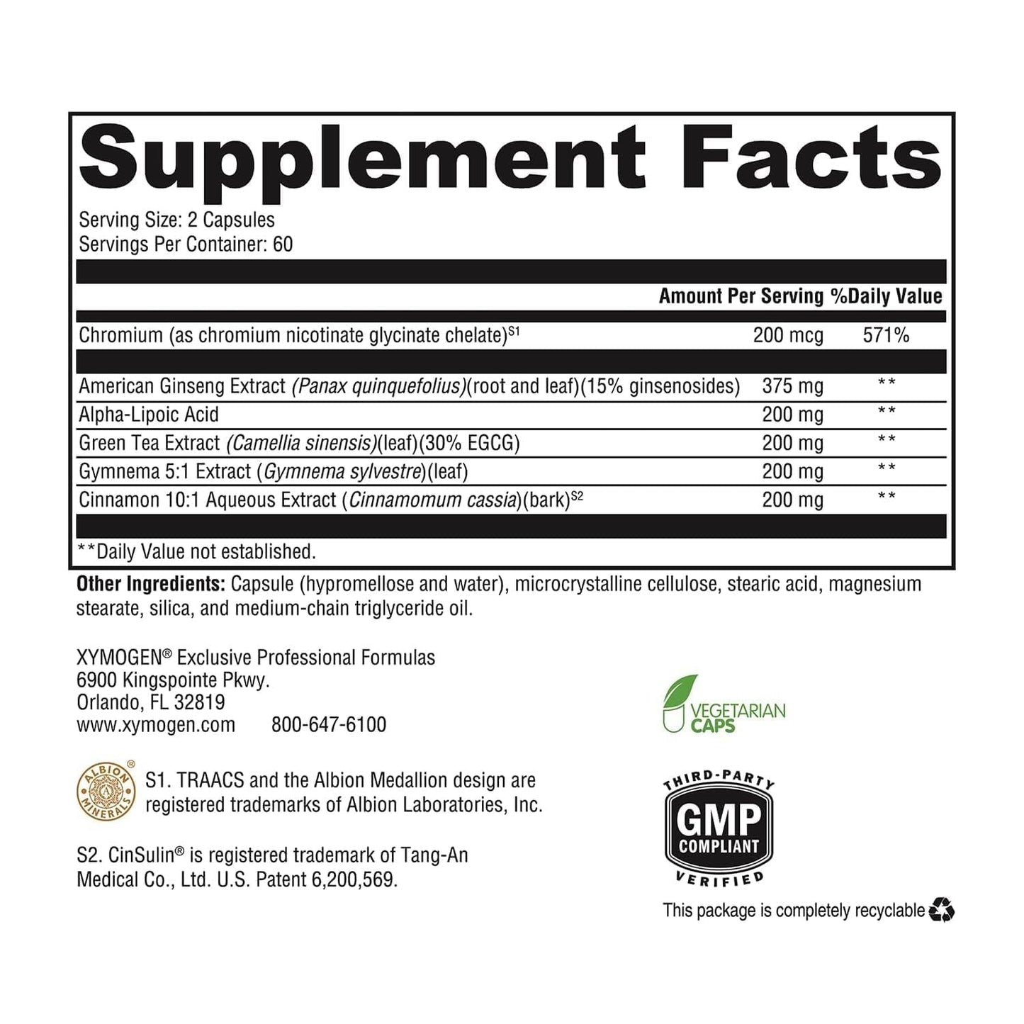 XYMOGEN CinnDromeX Cinnamon & Chromium Supplement Capsules, 120 Count