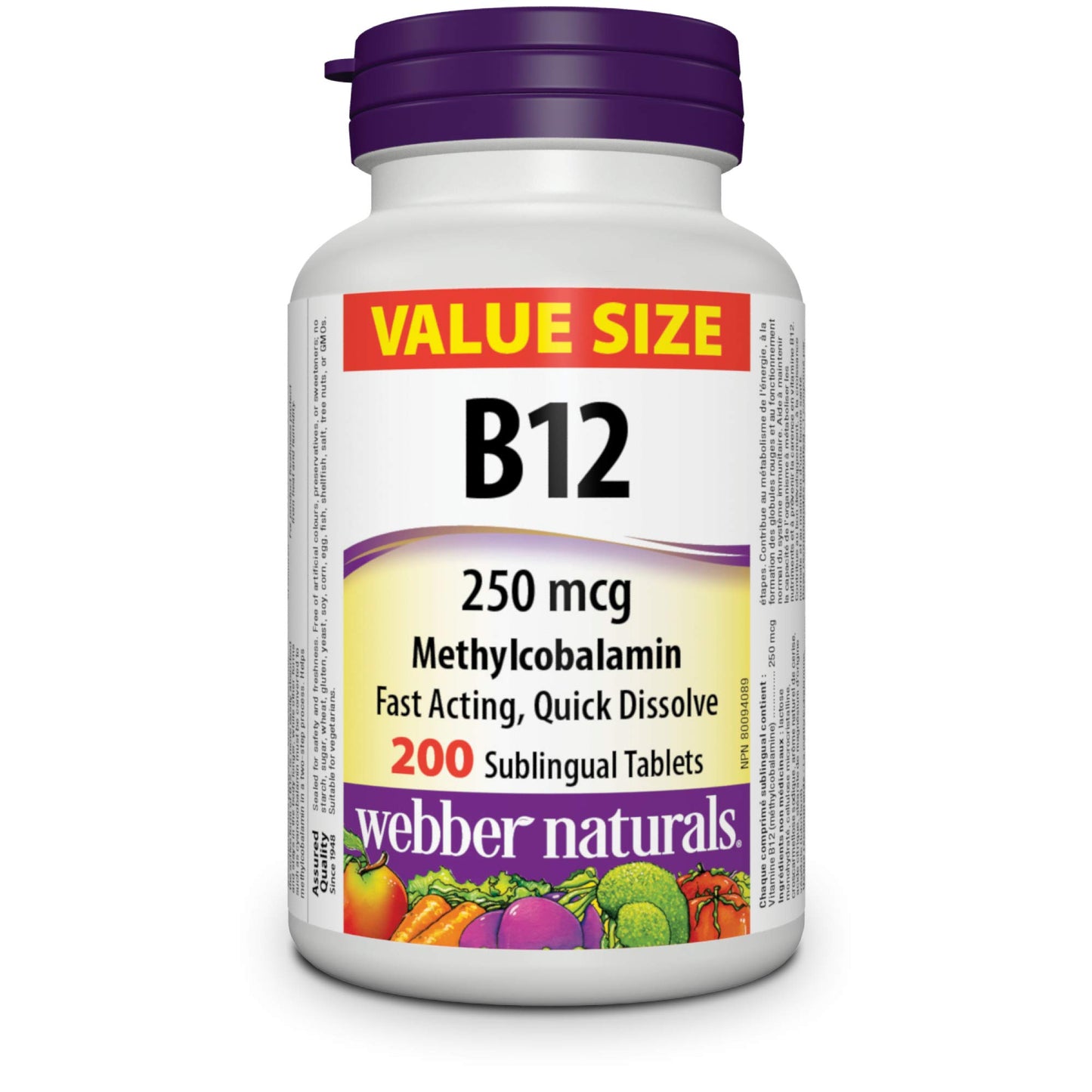 Webber Naturals Vitamin B12 250 mcg Methylcobalamin, 200 Tablets