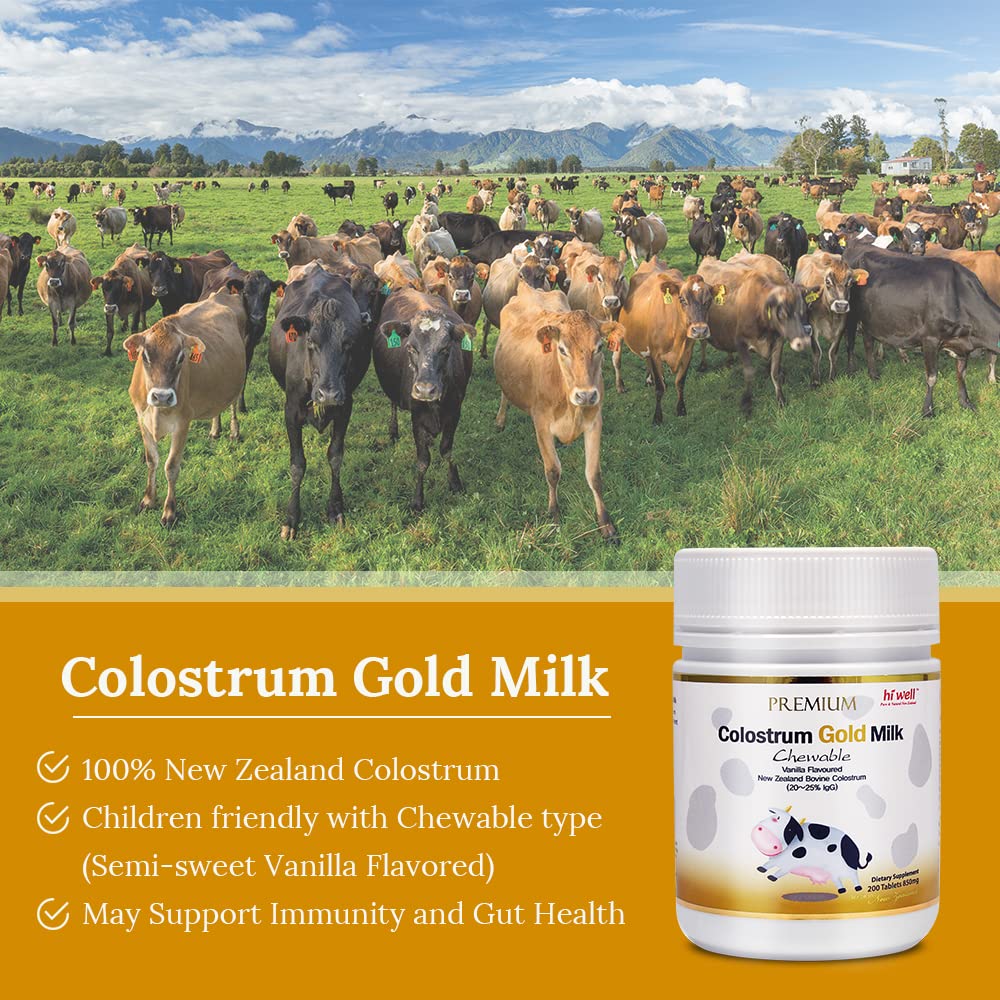 HI WELL PURE & NATURAL NEW ZEALAND Premium Grass-Fed Colostrum Gold Milk 400 Chewable Tablets