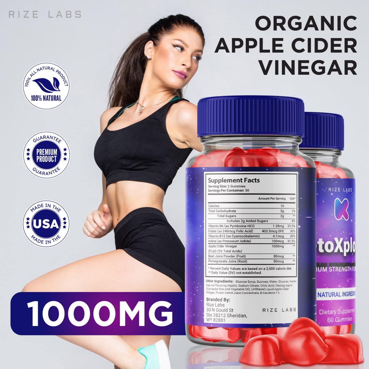 Rize Labs KetoXplode Keto ACV Gummies for Advanced Weight Loss with Apple Cider Vinegar, Extra Strength, 180 Gummies