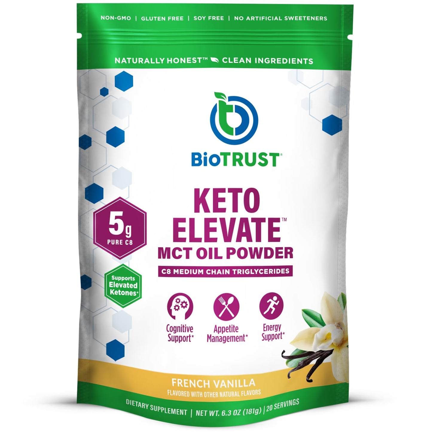 BioTrust Keto Elevate C8 MCT Oil Powder - 20 Servings