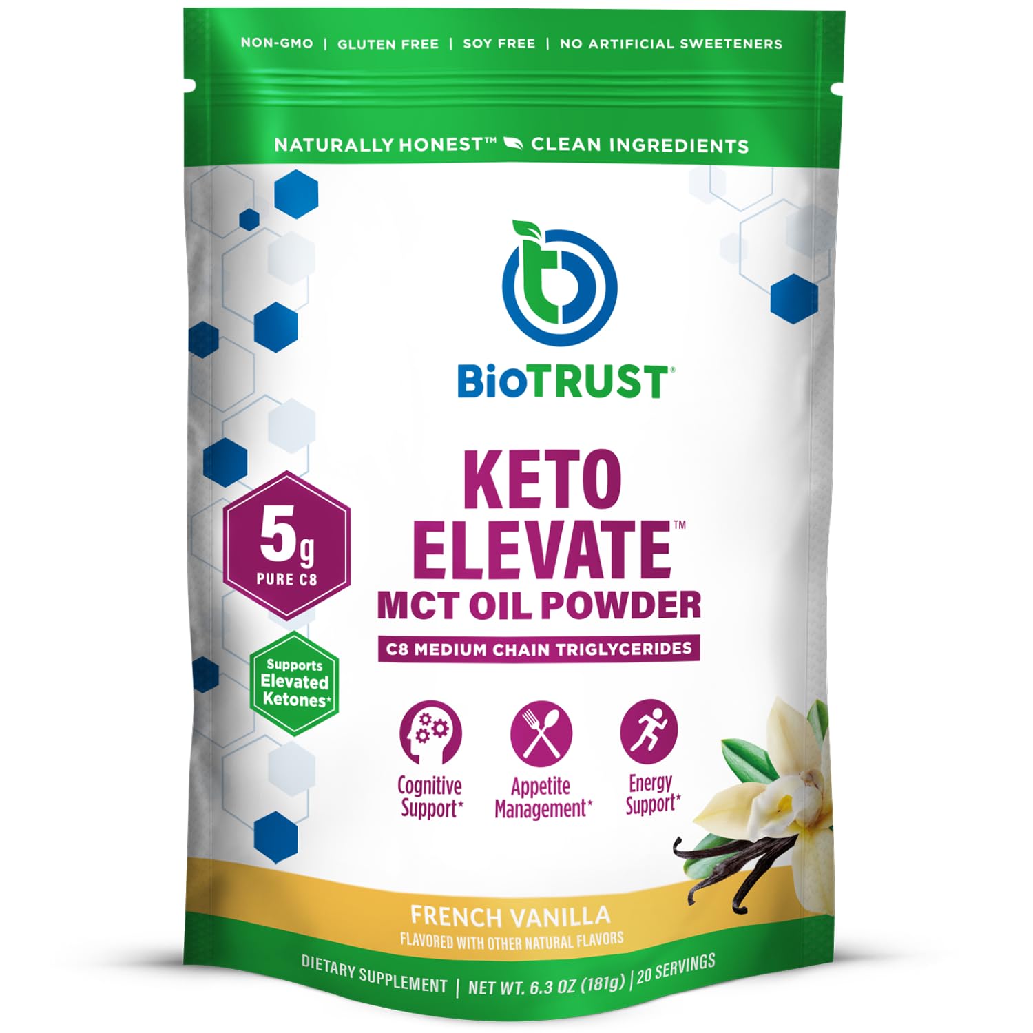 BioTrust Keto Elevate C8 MCT Oil Powder - 20 Servings