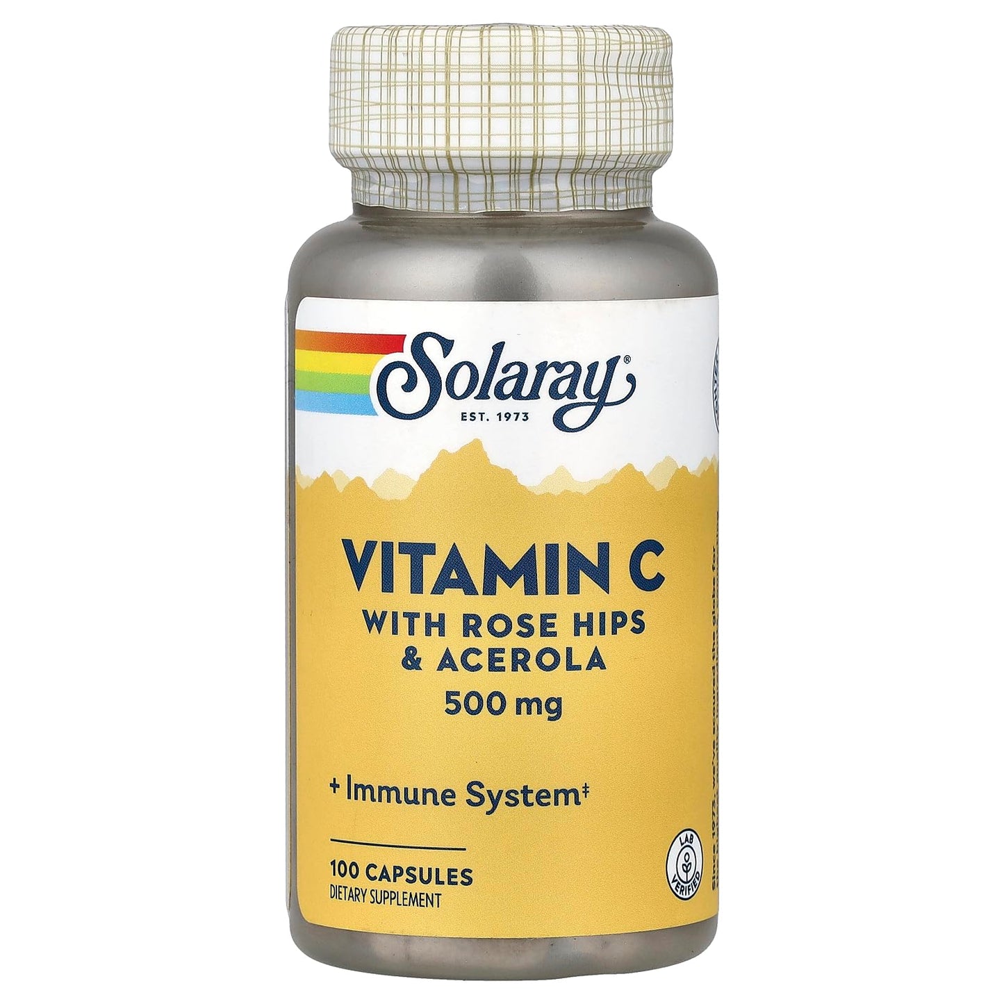 SOLARAY Vitamin C with Rose Hips & Acerola 500 mg Capsules, 100 Count