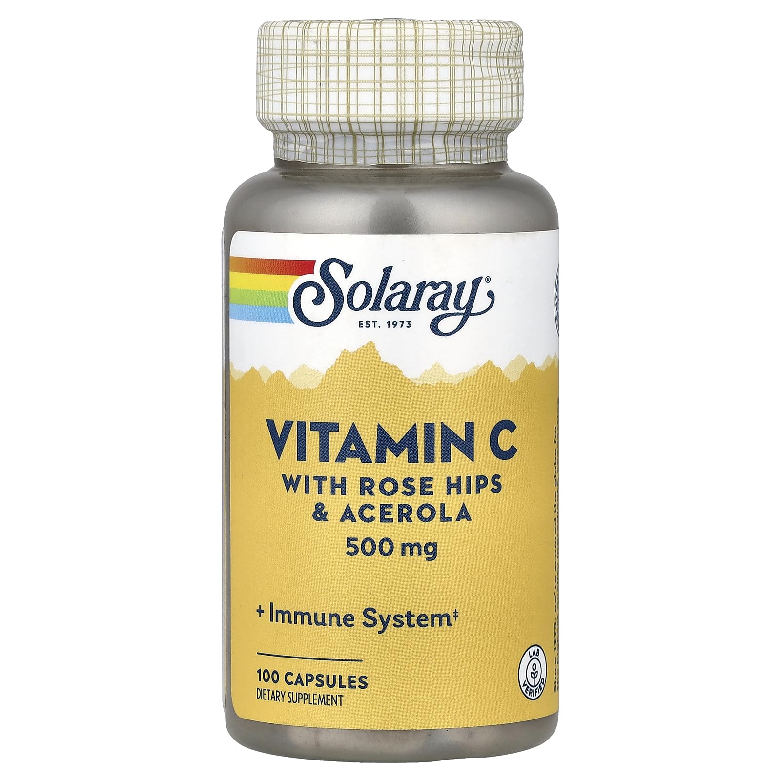 SOLARAY Vitamin C with Rose Hips & Acerola 500 mg Capsules, 100 Count
