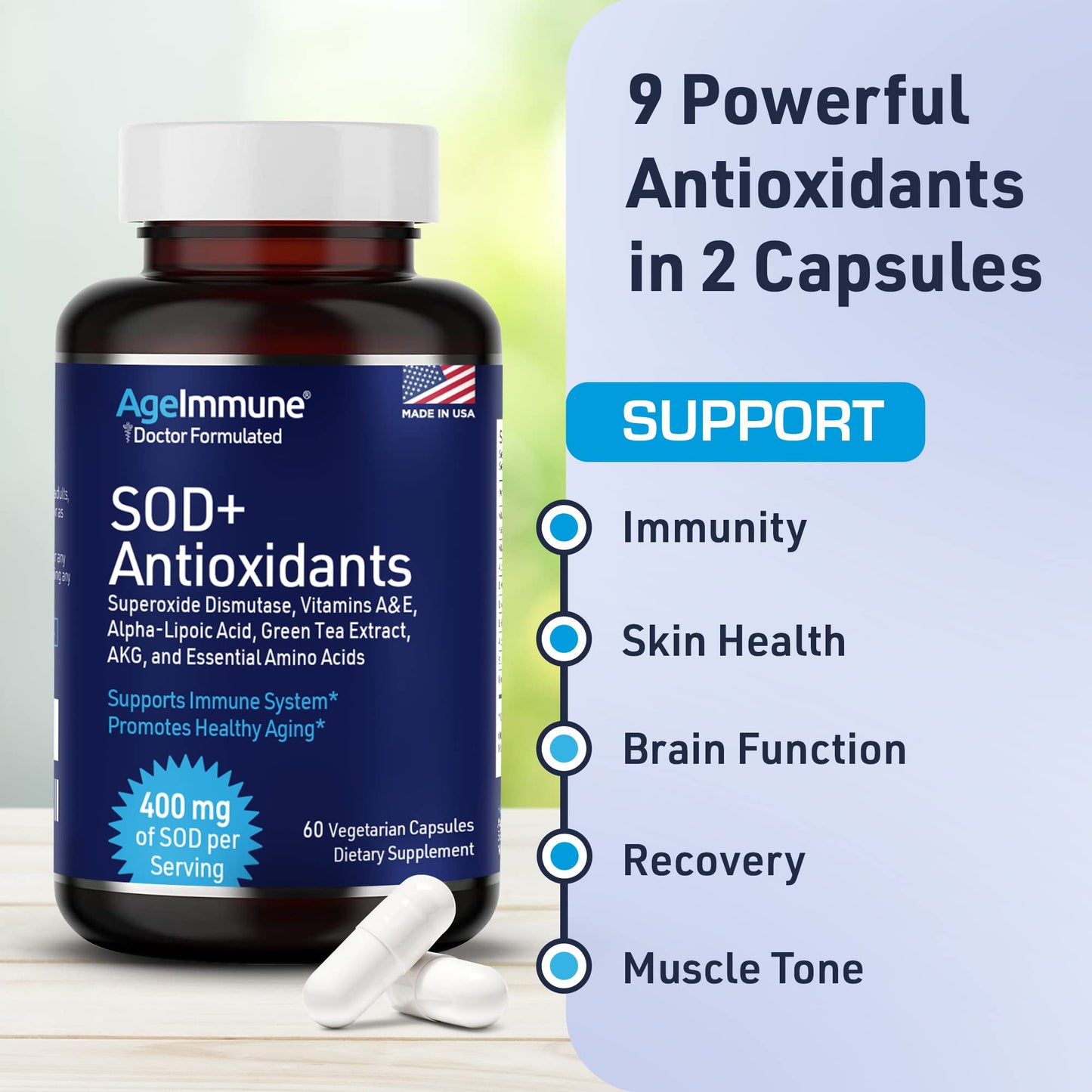 AgeImmune SOD Antioxidants Complex Healthy Aging Supplement 240 Capsules
