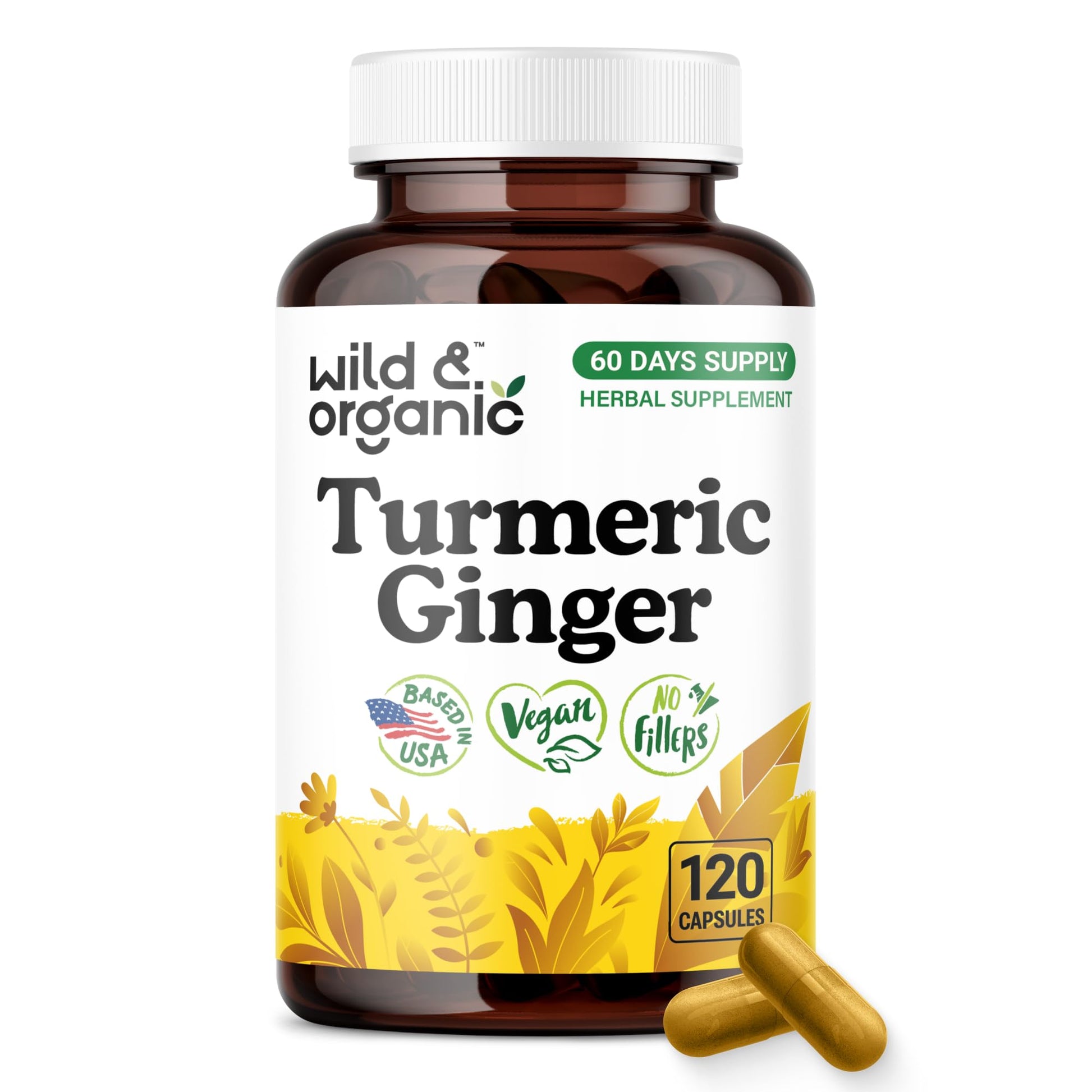 Wild & Organic Turmeric and Ginger Supplement Capsules 120 Count