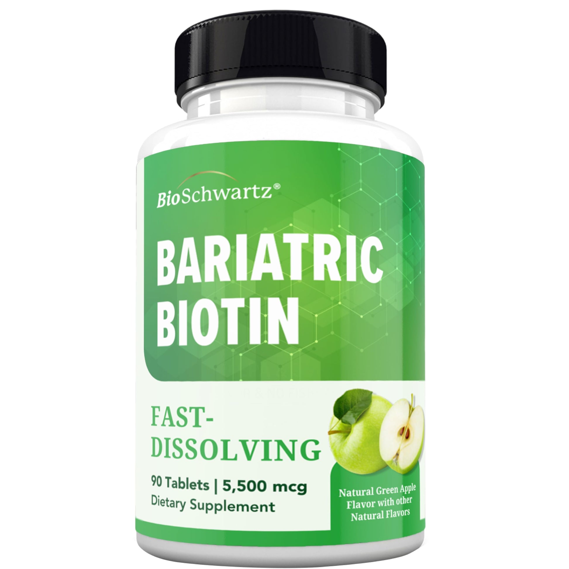 BioSchwartz Bariatric Biotin Chewable Tablets - 5500mcg Biotin per Serving - Green Apple Flavor, 90 Tablets