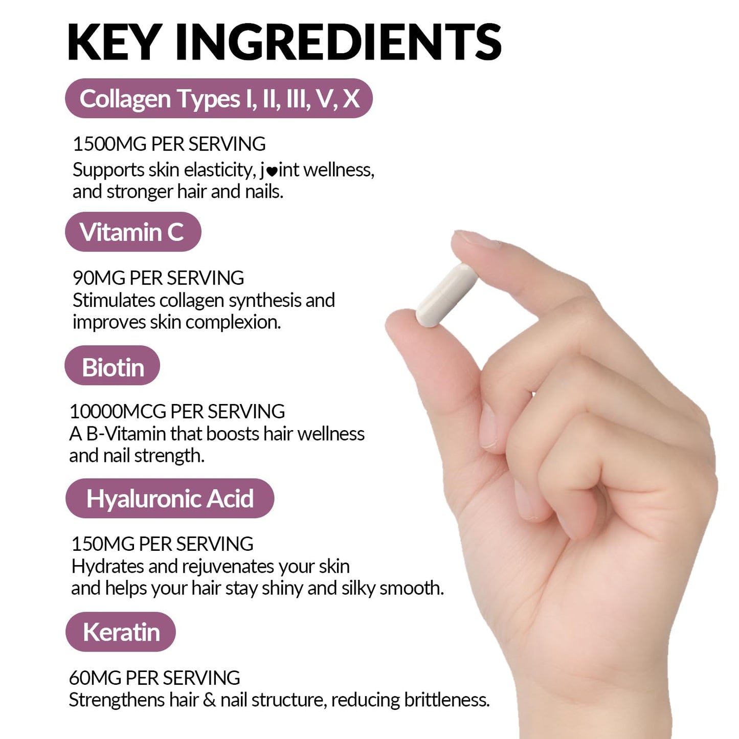 WEEVIT Collagen Peptides for Women, 1500mg Hydrolyzed Collagen Capsule, 120 Count