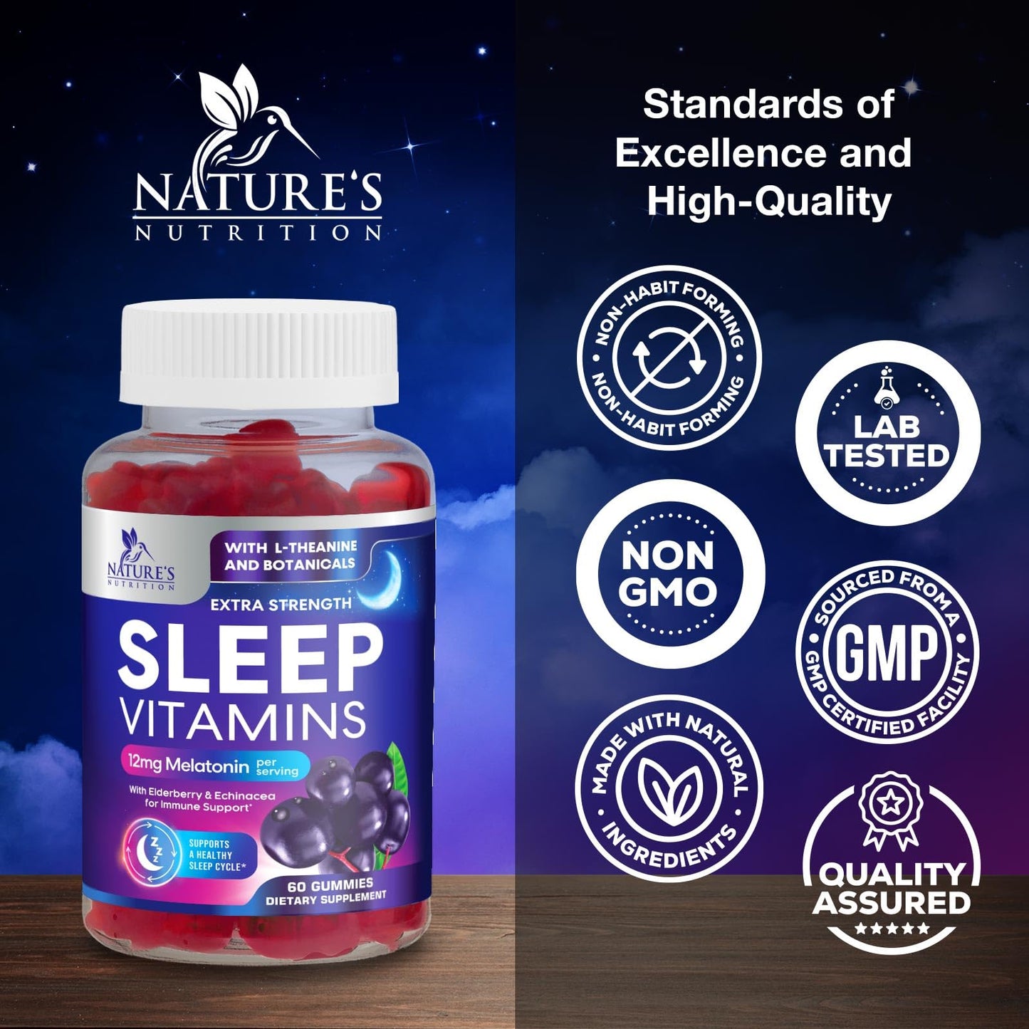 Nature's Nutrition Sleep Gummies with Melatonin 12 mg per Serving, 60 Gummies