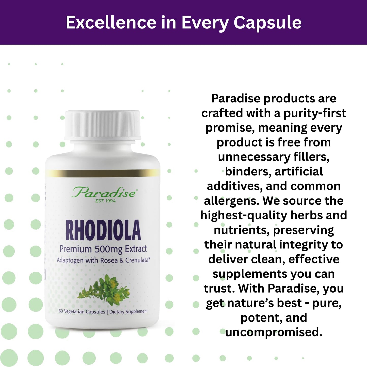 Paradise Herbs Rhodiola Extract 500mg Capsules, 60 Vegetarian Capsules