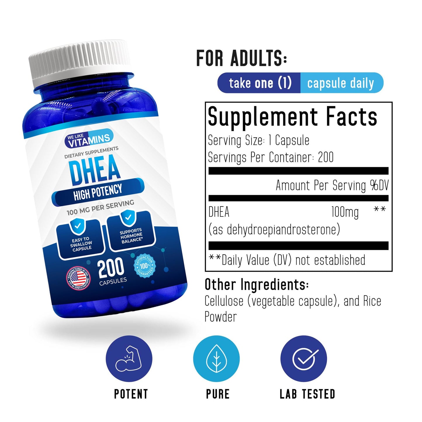 We Like Vitamins DHEA 100mg Capsules, 200 Count