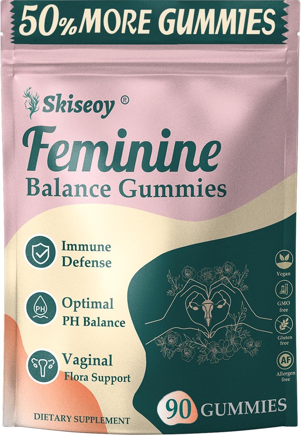 Skiseoy Pineapple Gummies for Women pH Balance with Probiotics and Vitamin C, Feminine Balance for Flora and Vaginal Health, Vegan Friendly, 90 Gummies
