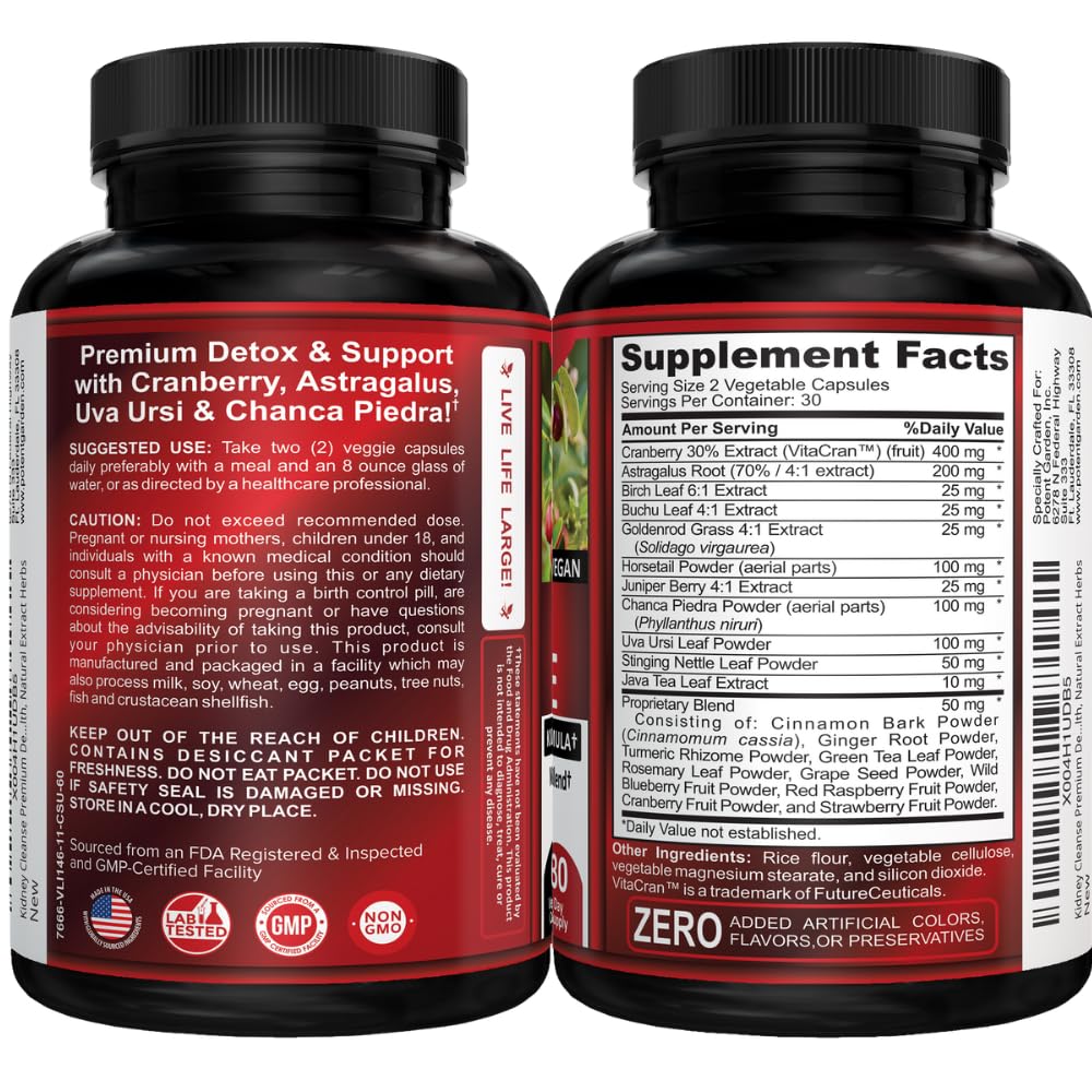 Potent Garden Kidney Cleanse Detox & Repair with Chanca Piedra & Uva Ursi – Advanced Kidney Support Supplement for Healthy Kidney Function, Urinary Tract & Bladder Wellness, 60 Capsules
