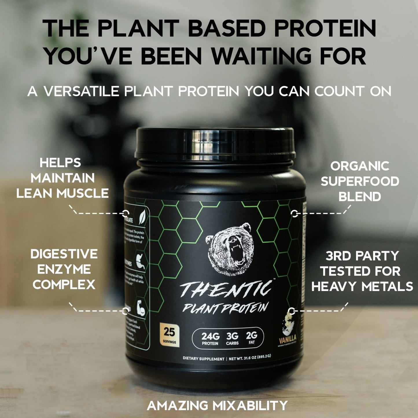 THENTIC Plant Based Protein Powder Vanilla 30.4 oz