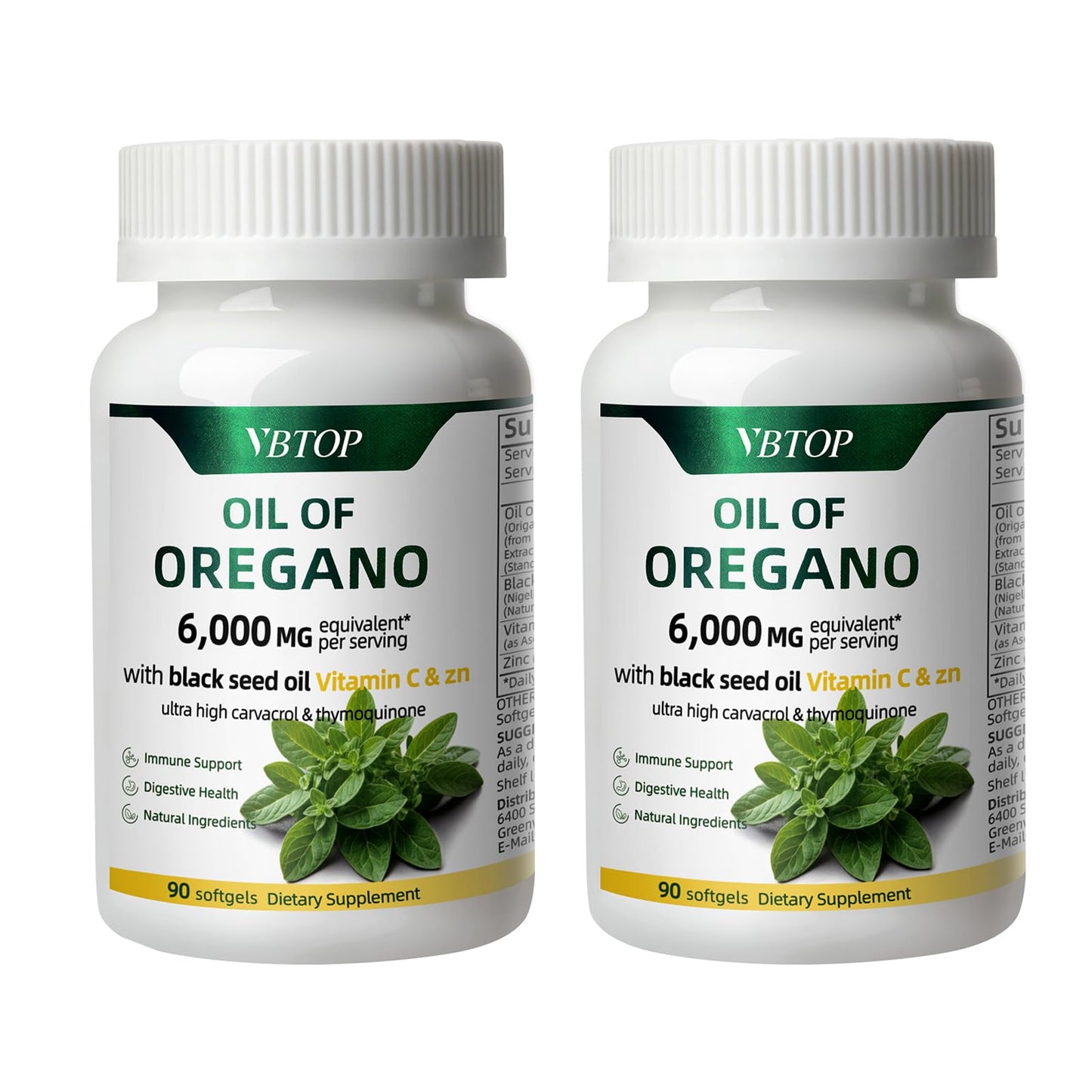 VBTOP Oregano Oil with Black Seed Oil, Vitamin C and Zinc Softgels 180 Count