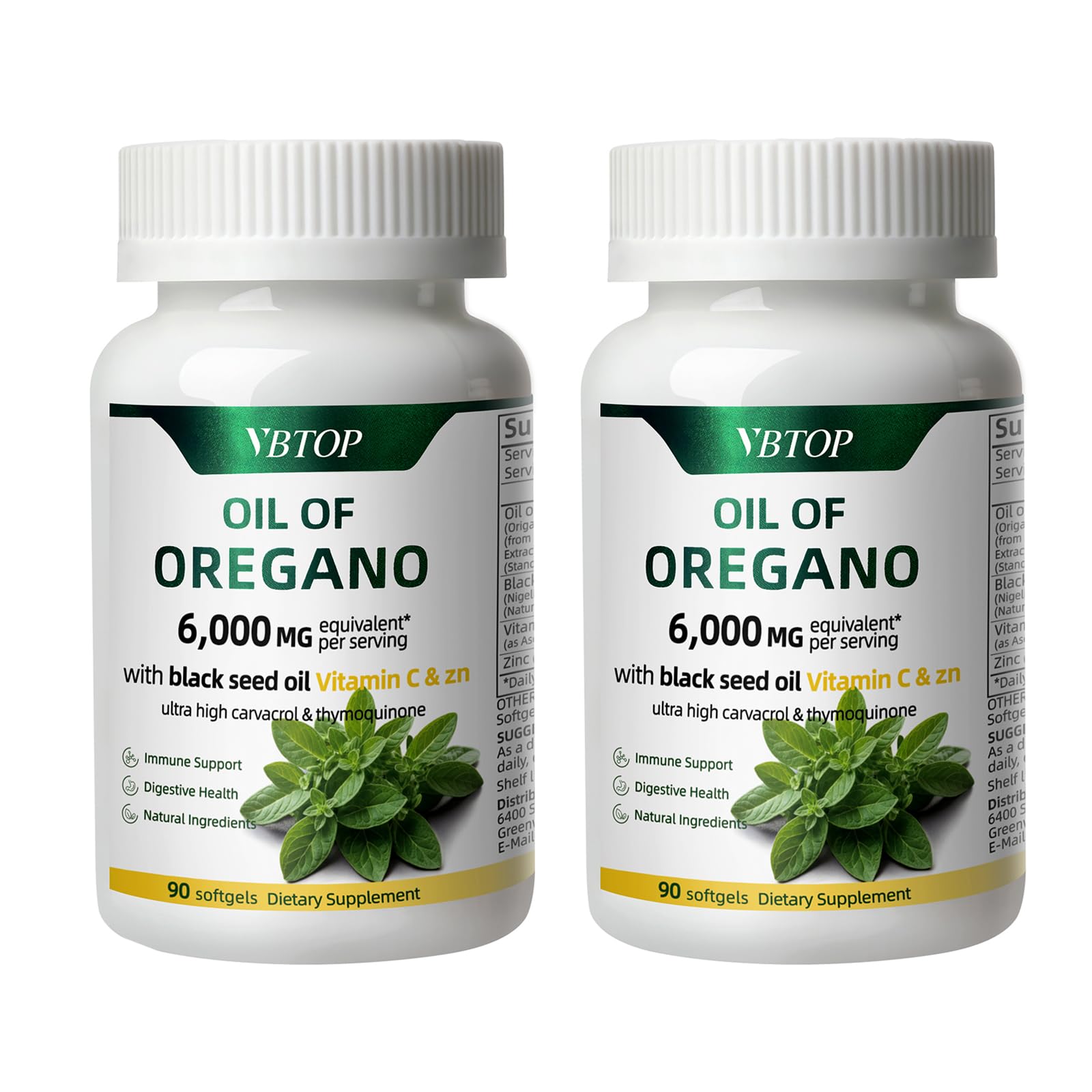 VBTOP Oregano Oil with Black Seed Oil, Vitamin C and Zinc Softgels 180