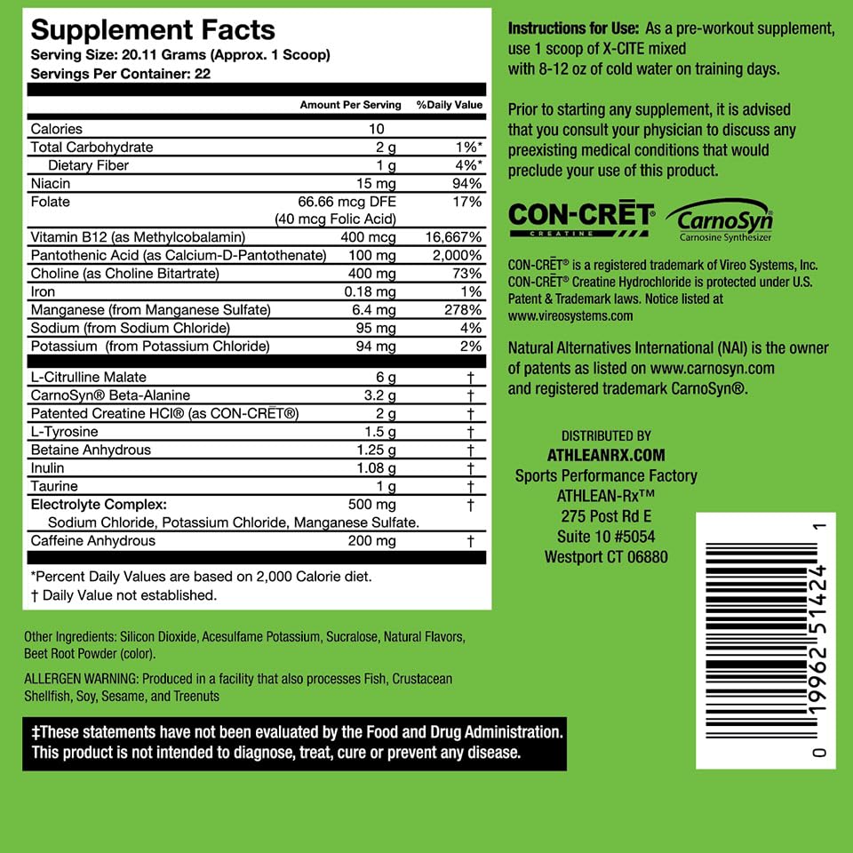 ATHLEAN-RX X-CITE Pre-Workout Powder 18.72 oz