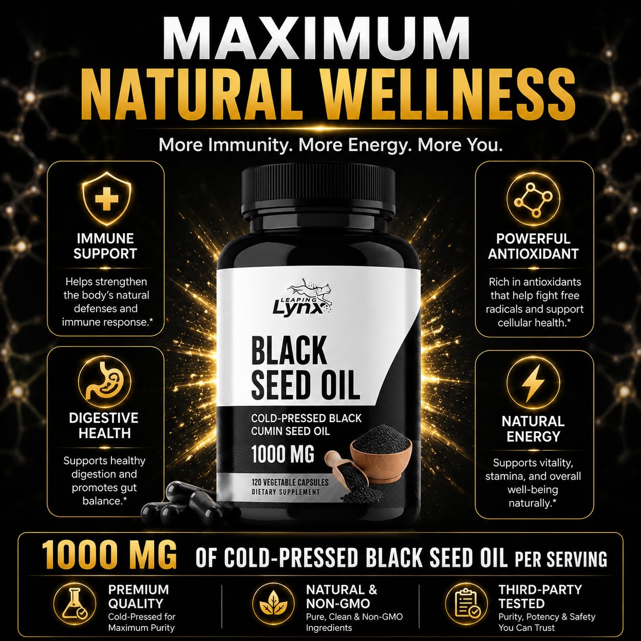 Leaping Lynx Black Seed Oil 1000mg Capsules 120 Count