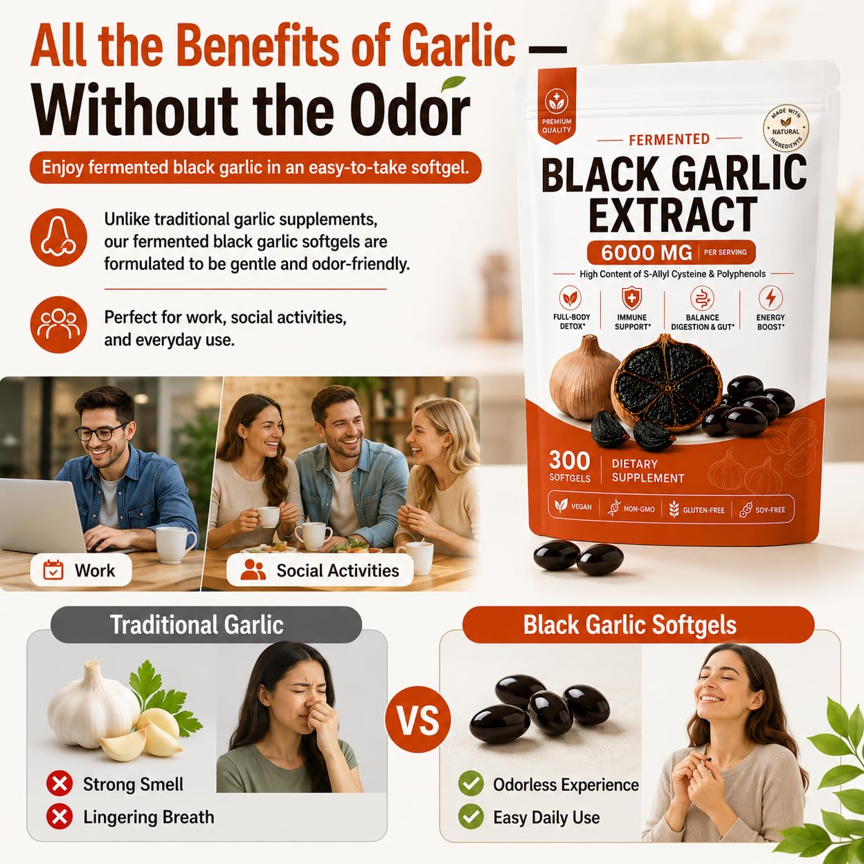LumiLight Fermented Black Garlic Organic Extract, 300 Softgels