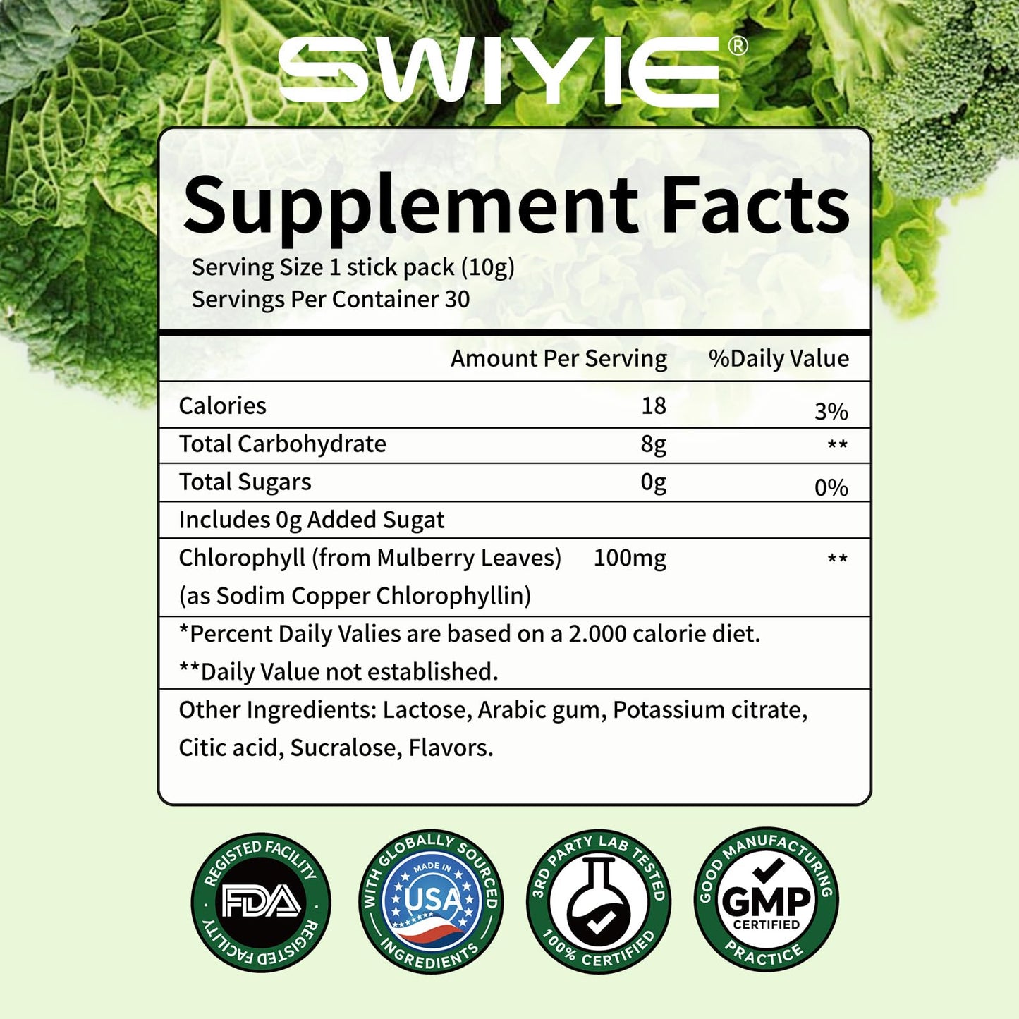 Swiyie Chlorophyll Powder, 0.35 oz per Packet, 30 Packets