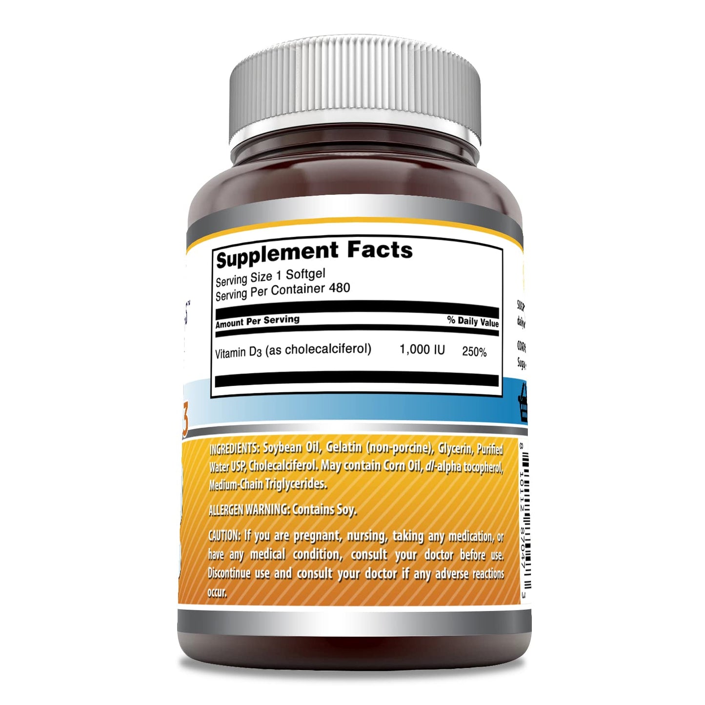 Amazing Nutrition Vitamin D3 1000 IU Softgels, Non-GMO, Gluten Free, 480 Count