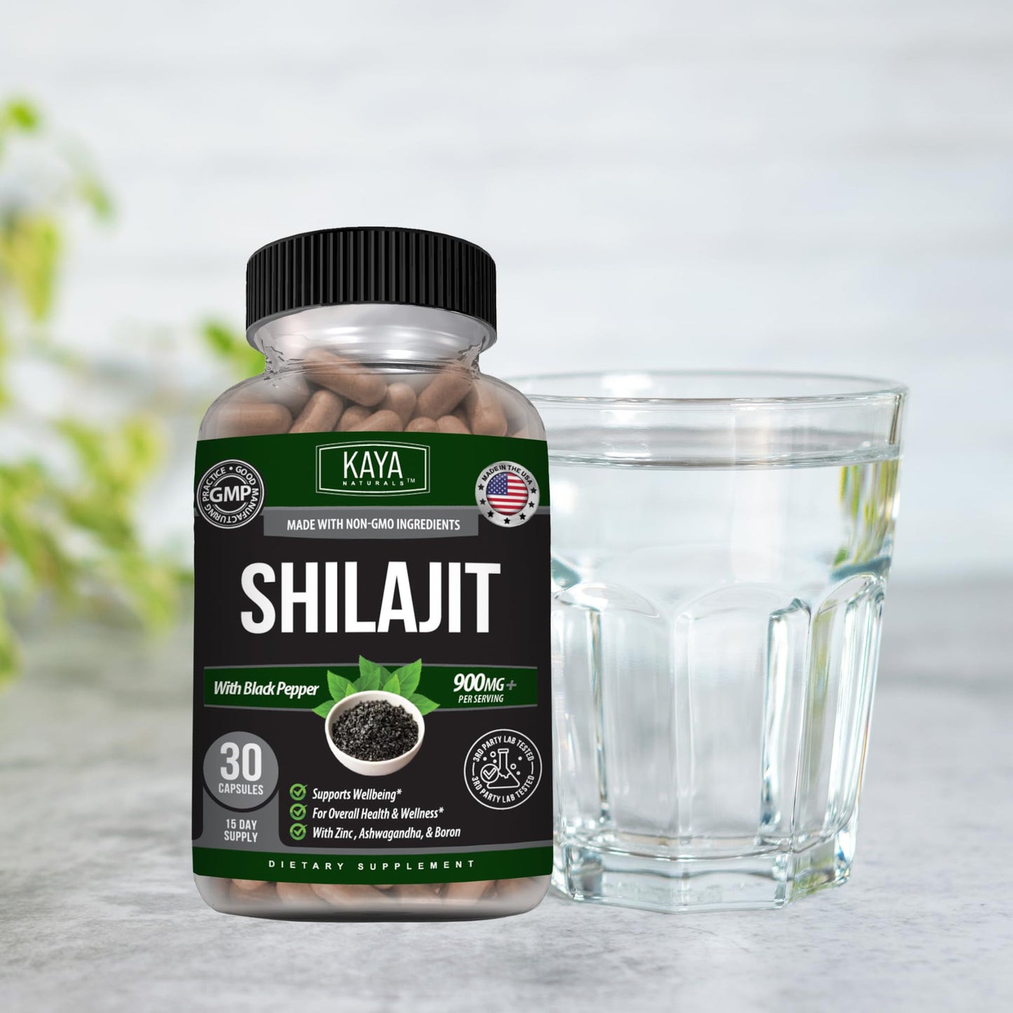 Kaya Naturals Shilajit with Black Pepper 900mg per Serving Capsule 30 Count