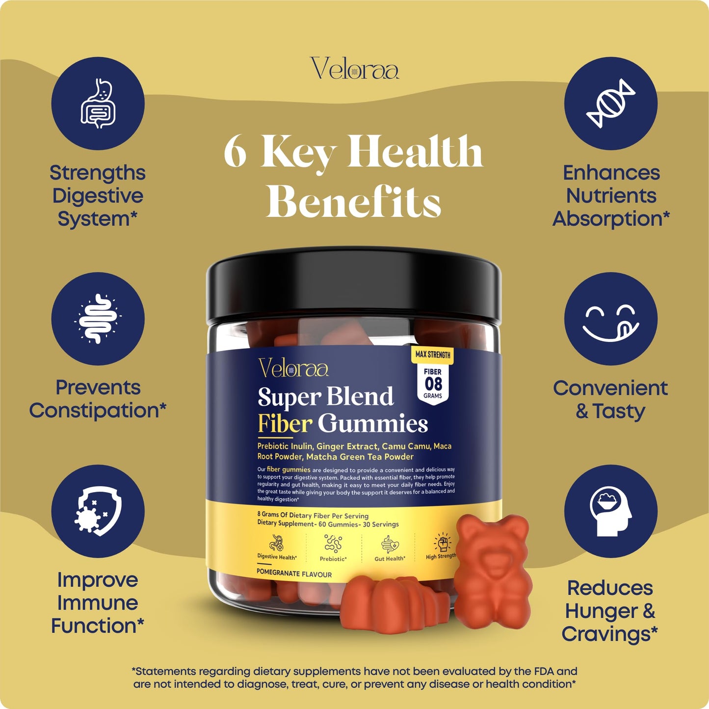Veloraa Super Blend Fiber Gummies for Adults Chewable – 60 Count