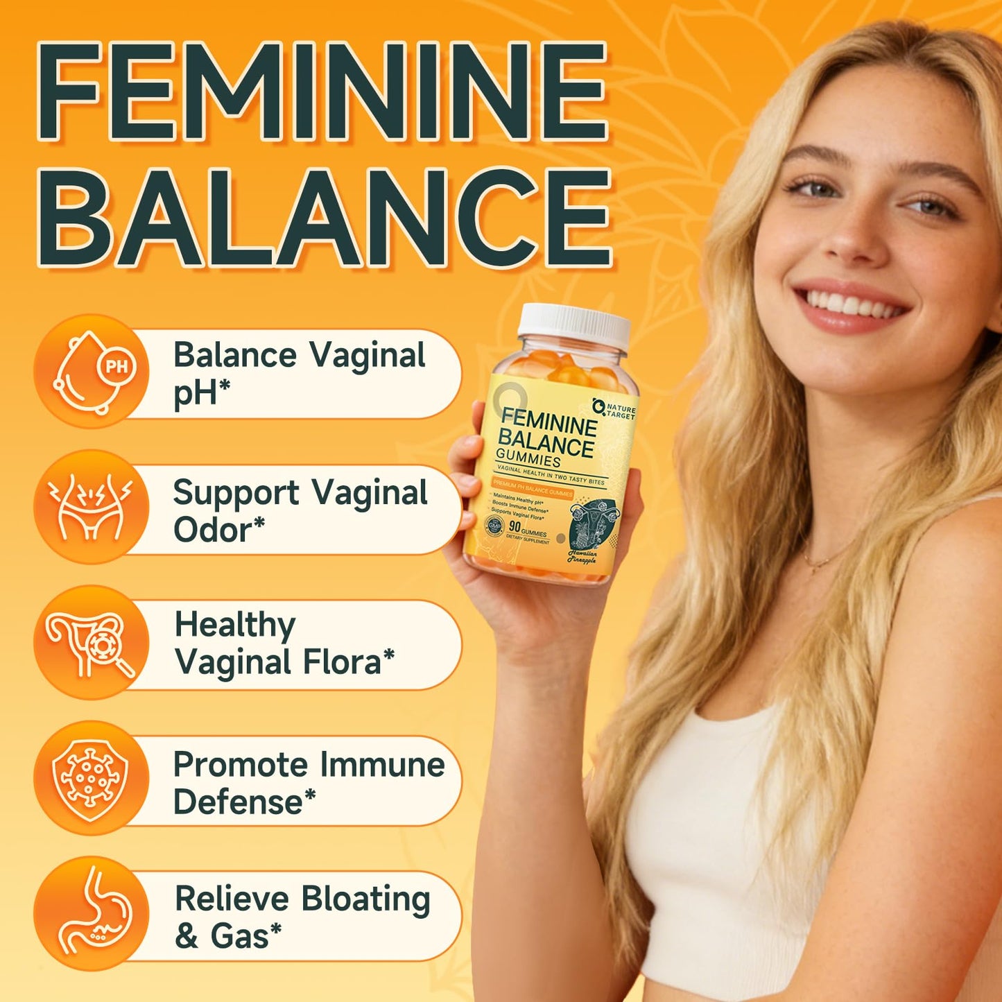 NATURE TARGET Feminine Balance Probiotics Gummies for Women, 90 Count