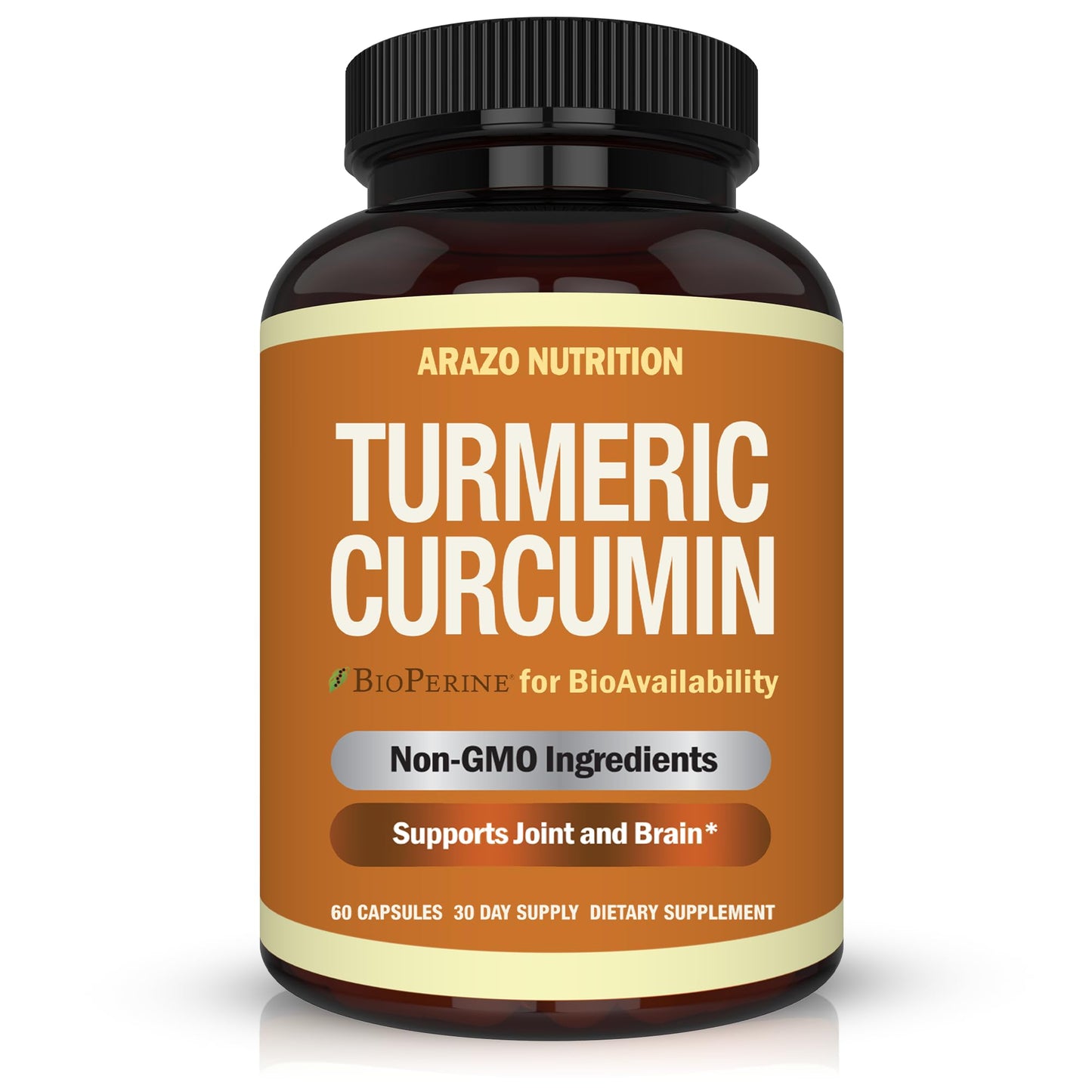 Arazo Nutrition Turmeric Curcumin with BioPerine Black Pepper Extract Capsules 1300mg Per Serving, 60 Count